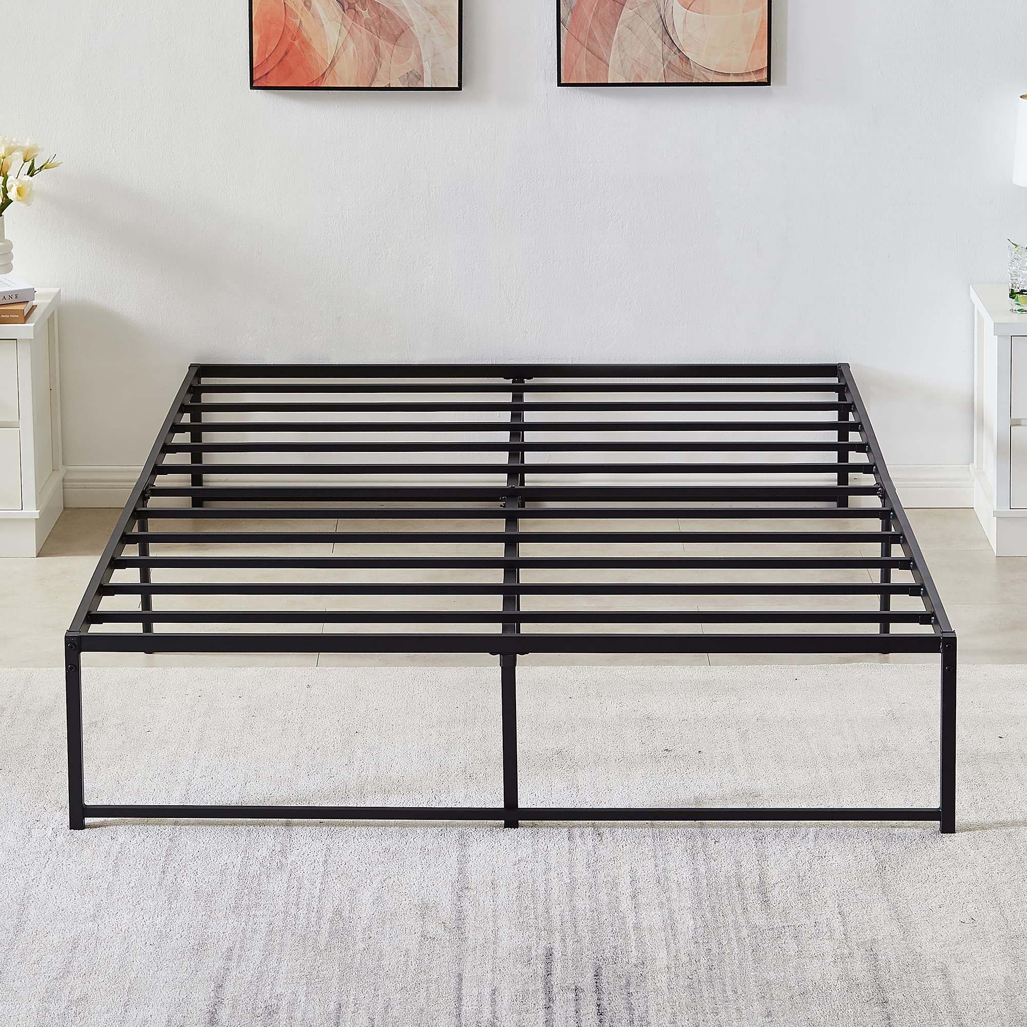 VECELO 14 Inch Metal Platform Bed Frame with Mattress Foundation, Queen Size - No Box Spring Needed | Sturdy Steel Slat Support for Modern Bedrooms, Guest Rooms & Dormitories