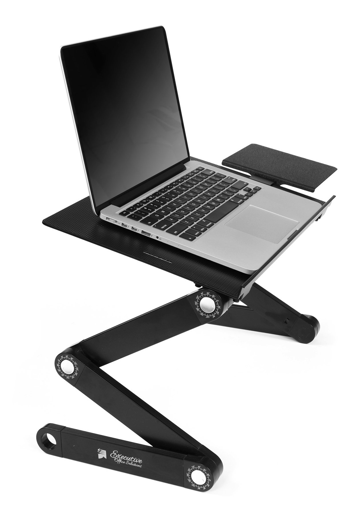 Portable Adjustable Aluminum Laptop Stand with Cooling Fans & Mouse Pad - Lightweight Ergonomic Design for MacBook, Notebook - Perfect for Office, Bed, TV Use - Black
