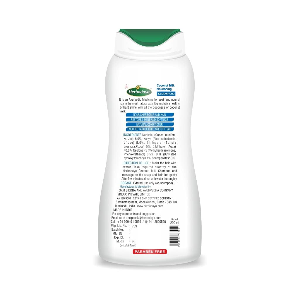 Herbodaya Coconut Milk Shampoo 200ml - Hydrating & Nourishing for Dry & Damaged Hair - Perfect for Daily Hair Care & Salon Use