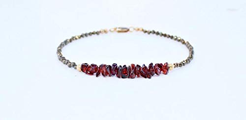Precious-GEMS Raw Garnet Bracelet with Gold & Silver Pyrite Beads | January Birthstone Crystal Jewelry | Boho Beaded Gemstone Bracelet for Women | Perfect for Gifts, Spiritual Healing & Boho Fashion