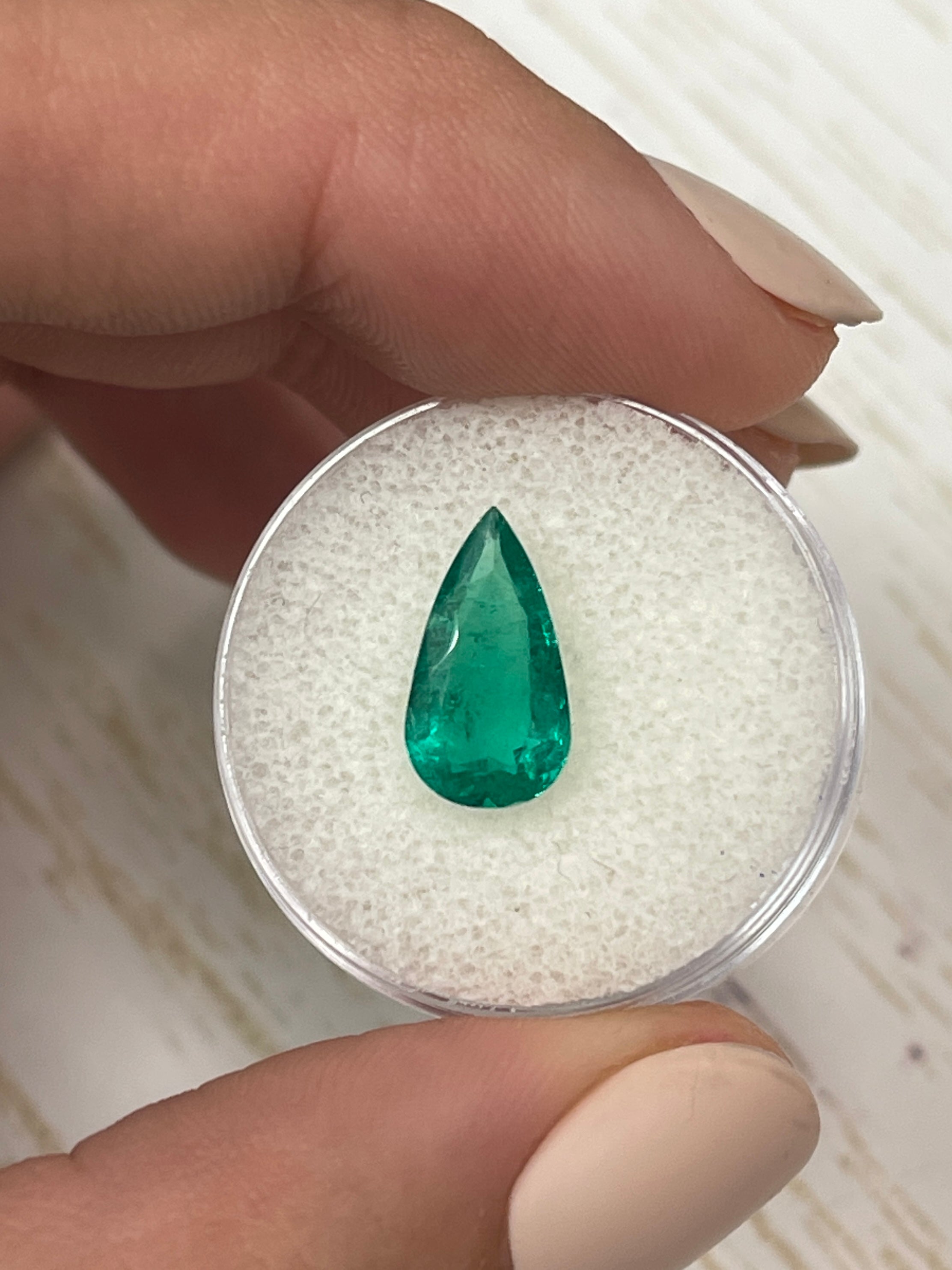 2.31 Carat Vivid Blue Green Natural Loose Colombian Emerald Pear Cut Gemstone for Jewelry Making - Perfect for Engagement Rings, Earrings & Necklaces