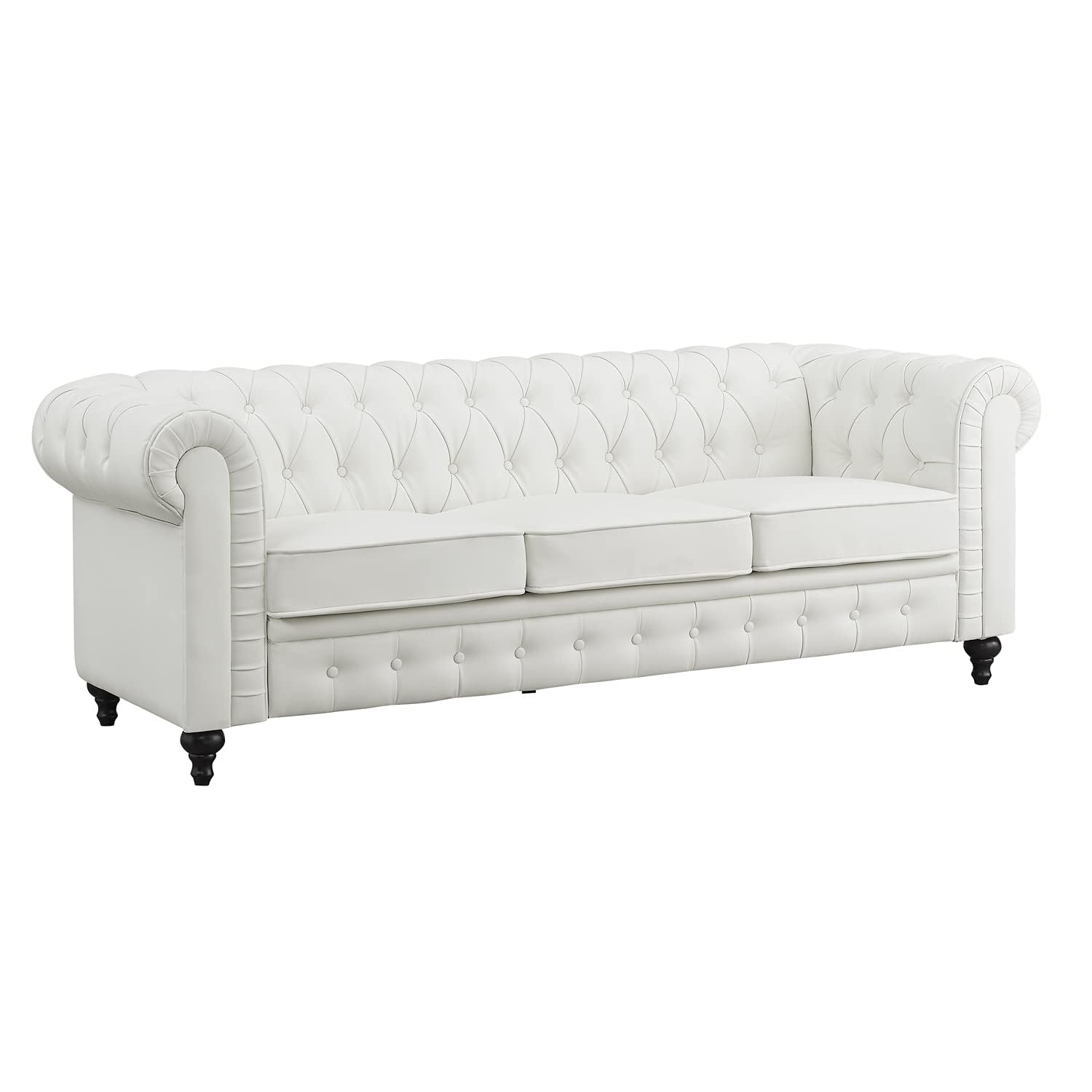 Naomi Home Emery Chesterfield Loveseat & Sofa - Tufted Rolled Arm 2 & 3 Seater Sectional Couch for Small Spaces - Easy Tool-Free Assembly in White | Perfect for Living Room, Bedroom & Apartment Decor