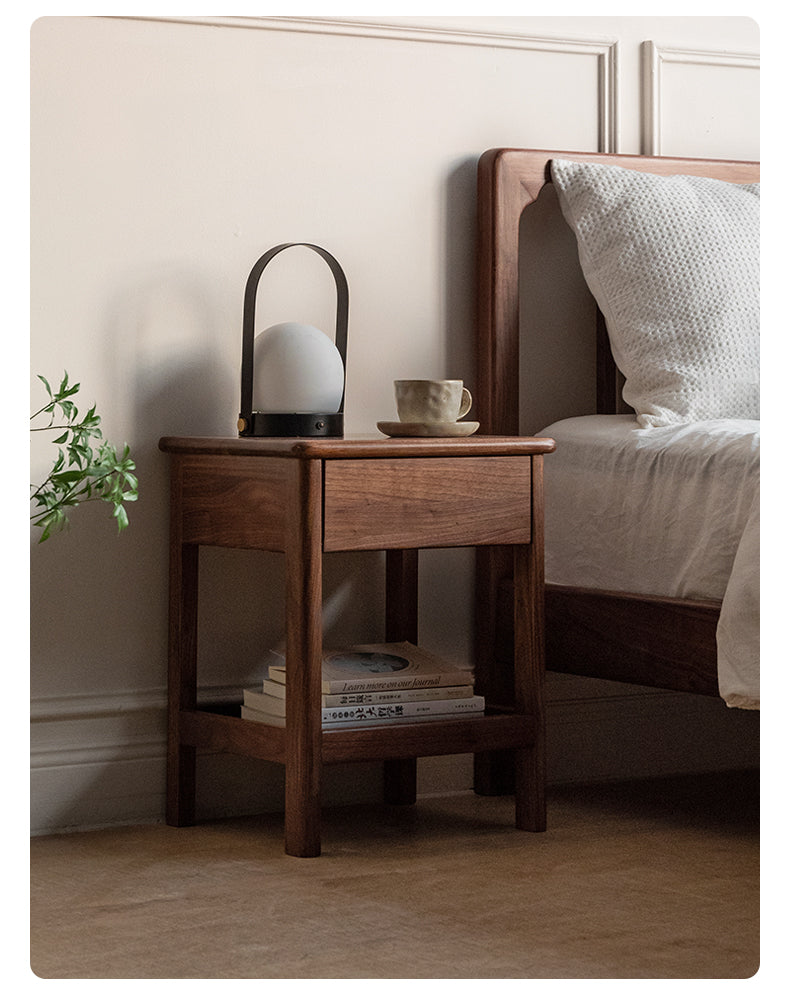 Solid Black Walnut and Ash Wood Nightstand with 2 Drawers - Stylish Bedside Storage Cabinet for Bedroom, Living Room, or Office