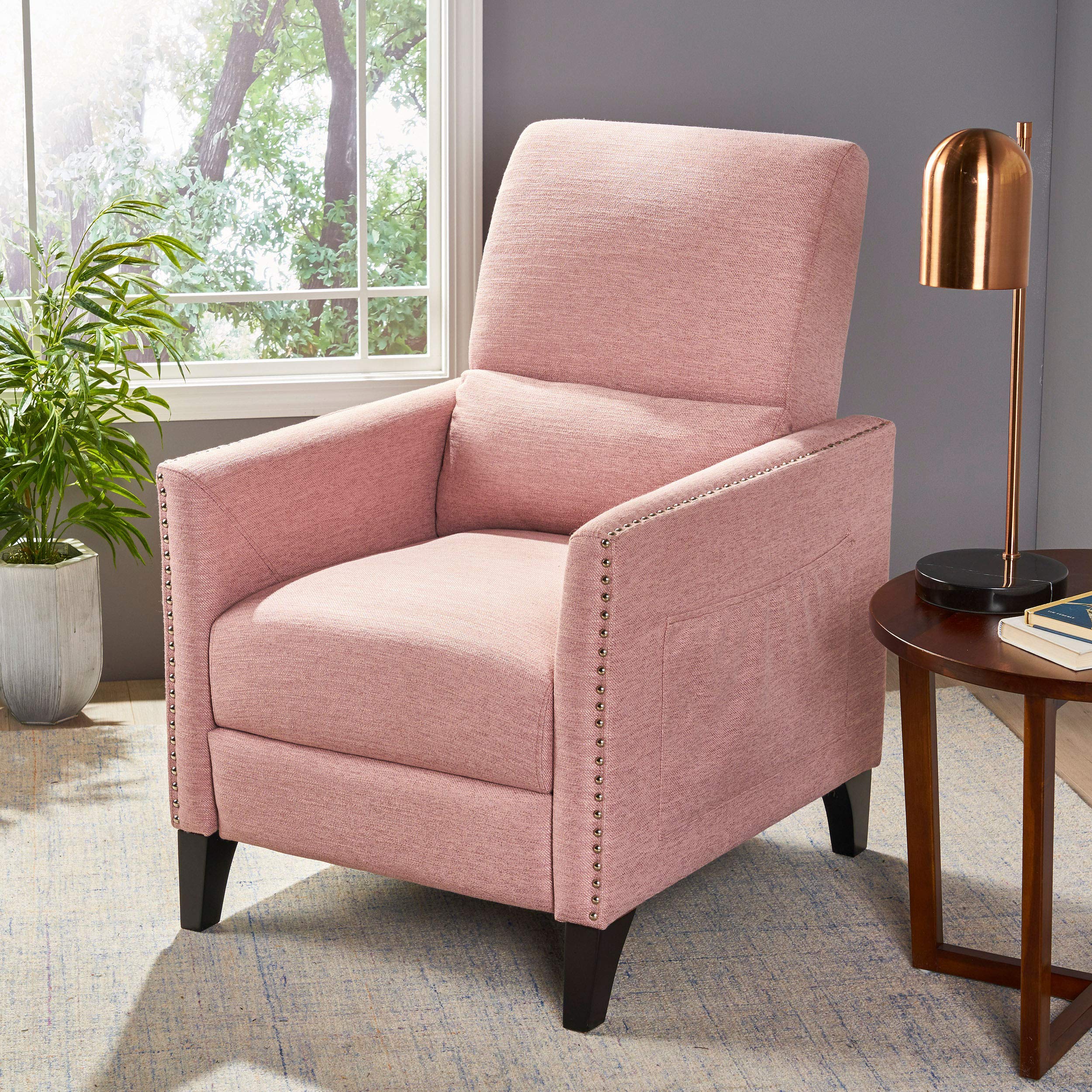 Christopher Knight Home Alexis Contemporary Fabric Push Back Recliner - Light Blush & Dark Brown - Modern Living Room Furniture for Relaxing & Lounging