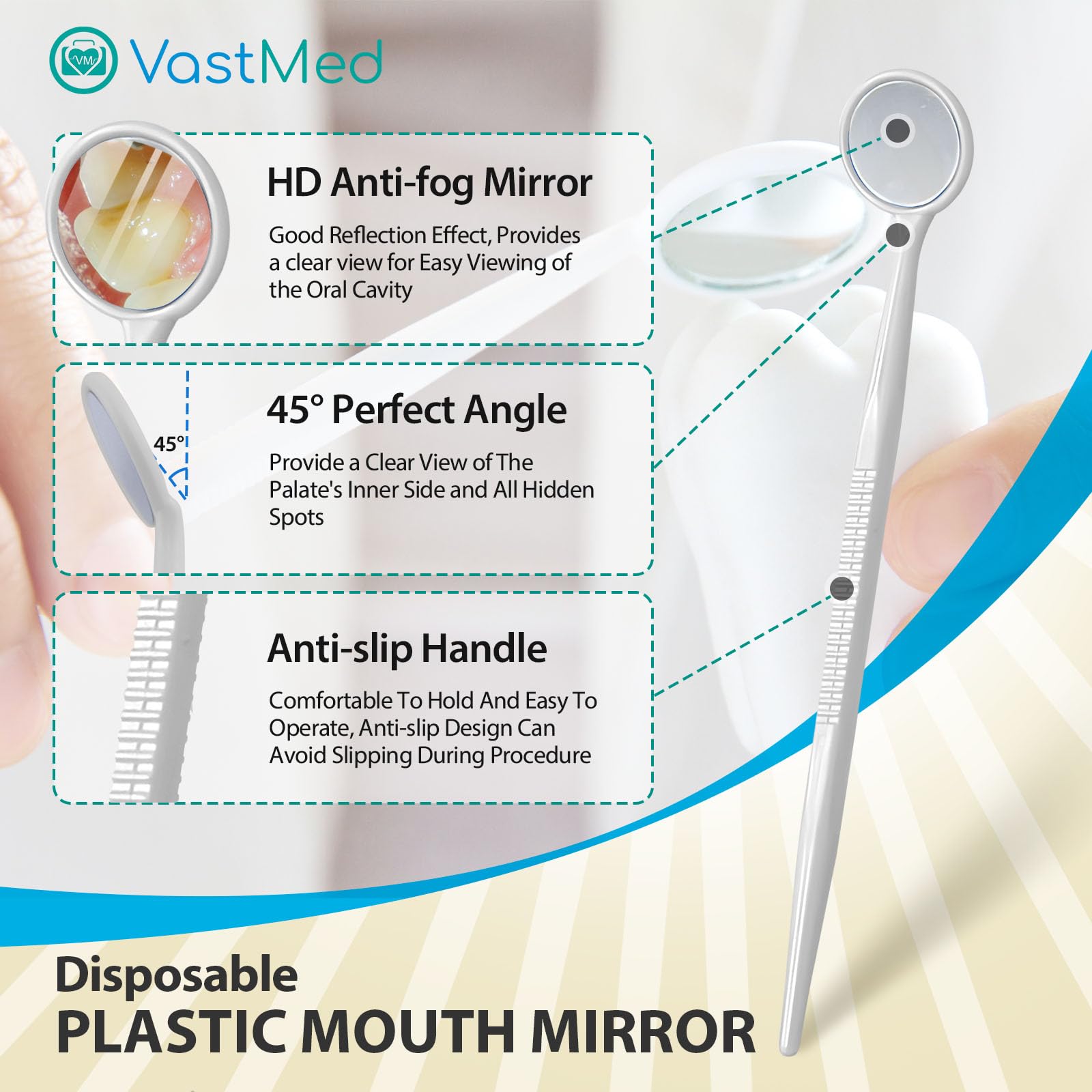 200-Pack Dental Grade Disposable Mouth Mirrors - Anti-Fog Plastic Dental Instruments with Handles for Dentists & Oral Exams | Perfect for Dental Clinics, Teeth Cleaning & Orthodontic Procedures