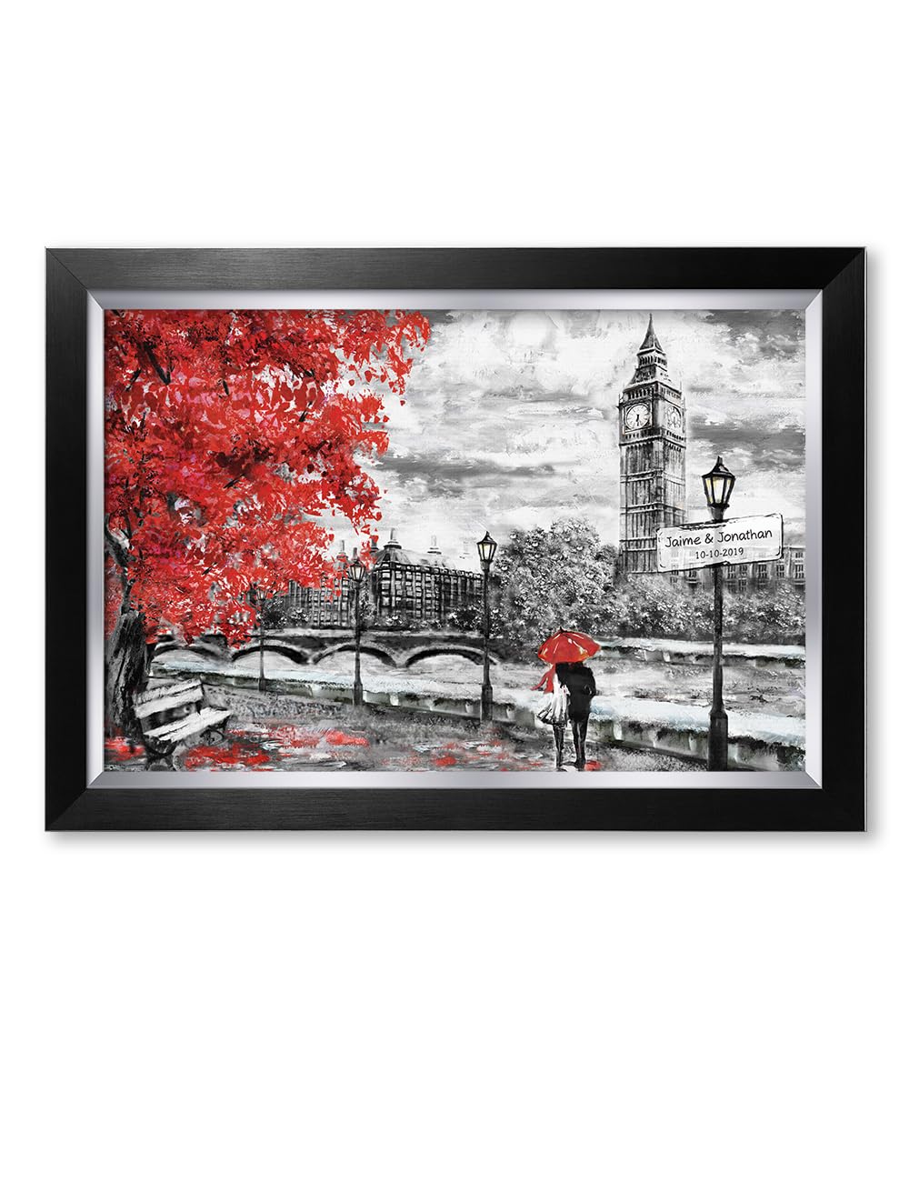 IPIC - Personalized London Lovers Artwork with Custom Names & Date - Romantic Gift for Anniversary, Wedding, Birthday & Holidays - Choose PS or Solid Wood Frame - Perfect for Home Decor, Couples Gifts & Special Occasions