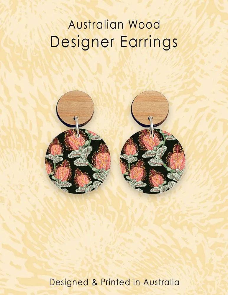 Handmade Coral Banksia Flower Wooden Earrings for Women - Boho Chic Dangle Earrings - Lightweight & Hypoallergenic - Perfect for Festivals, Weddings & Everyday Wear
