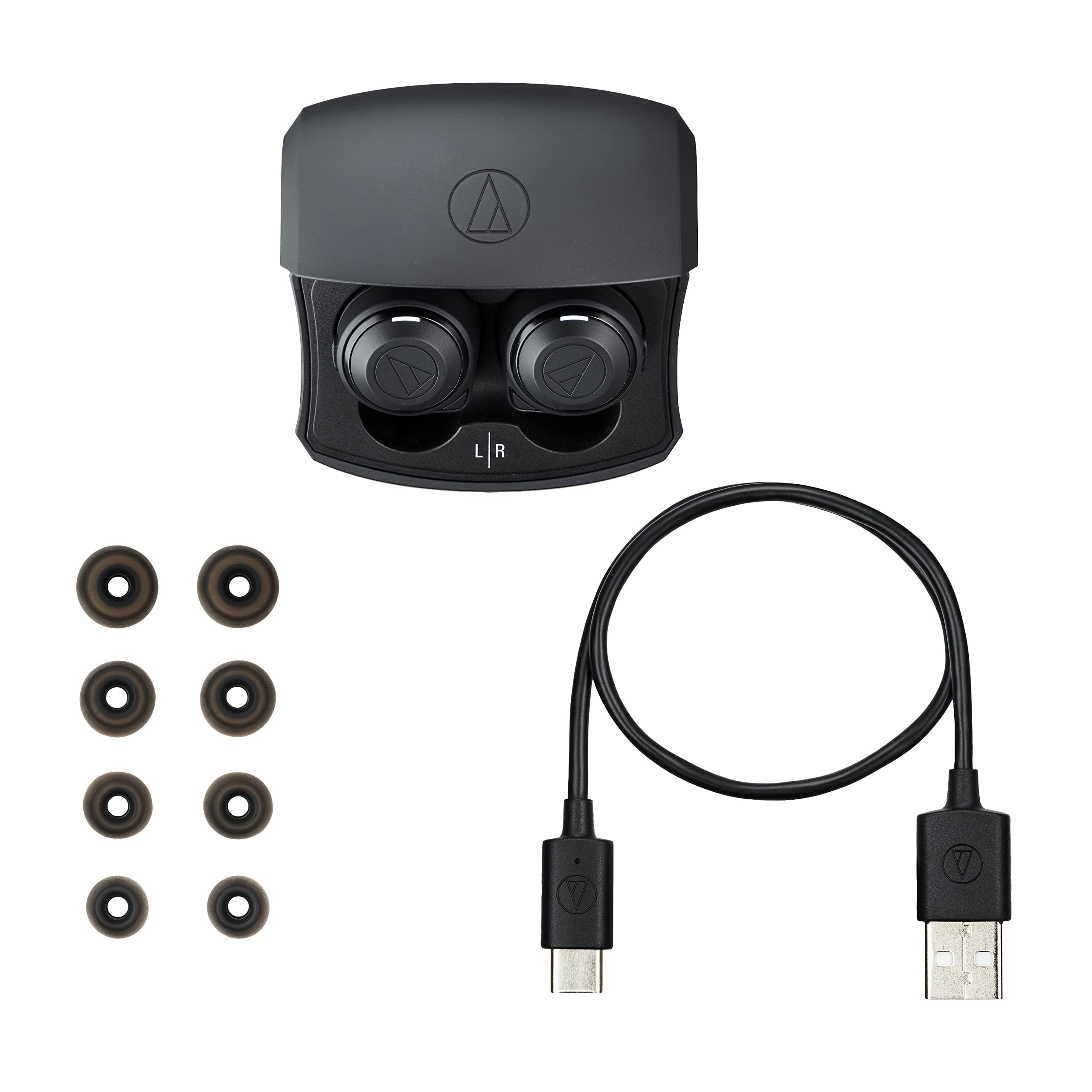 Audio-Technica ATH-CKS50TW Wireless Noise Cancelling Earbuds with 20H Battery & Wireless Charging Case - Bluetooth In-Ear Headphones with XS/S/M/L Eartips (Black) | Perfect for Commuting, Workouts & Travel
