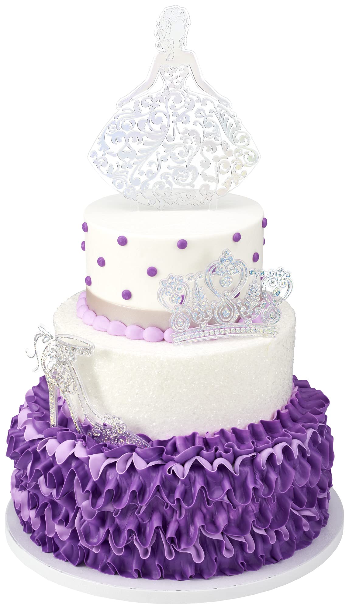 DecoPac Quinceanera Cake Topper Set - 3-Piece Glitter Silver Cake Decorations for Sweet 15 Birthday Parties & Special Celebrations