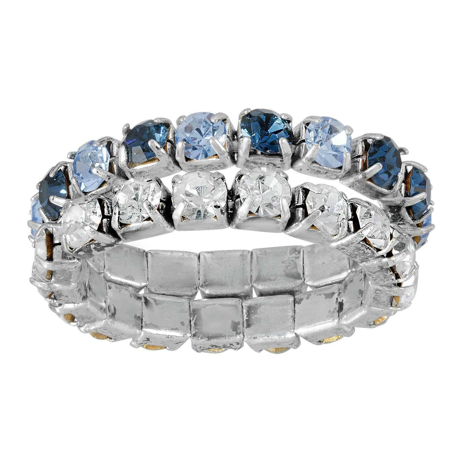 1928 Jewelry Double Stacked Brilliant Crystal Stretch Ring Set for Women - Elegant Stackable Rings for Everyday Wear & Special Occasions