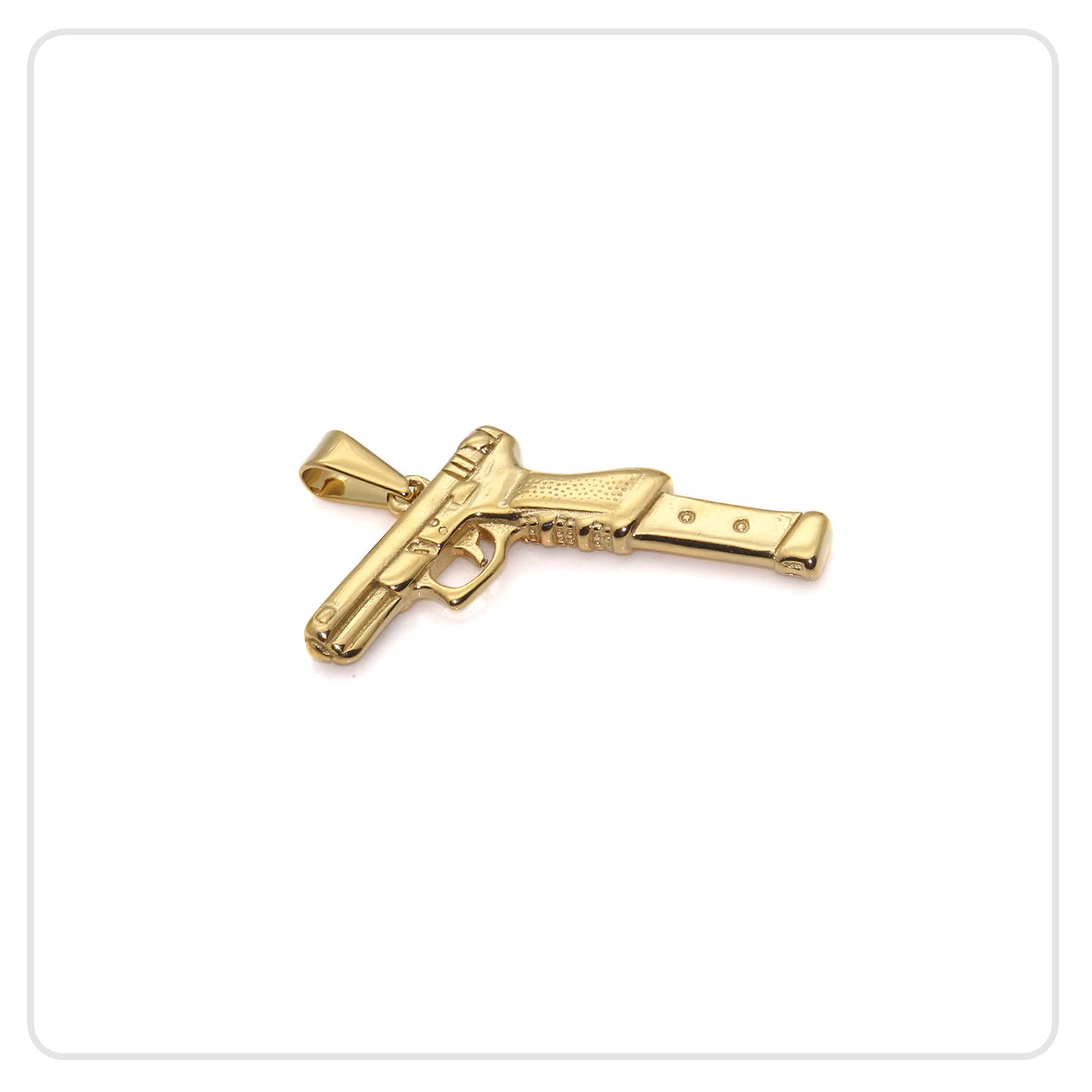 Hip Hop Stainless Steel Gang Gun Tag Pendant Necklace with 24