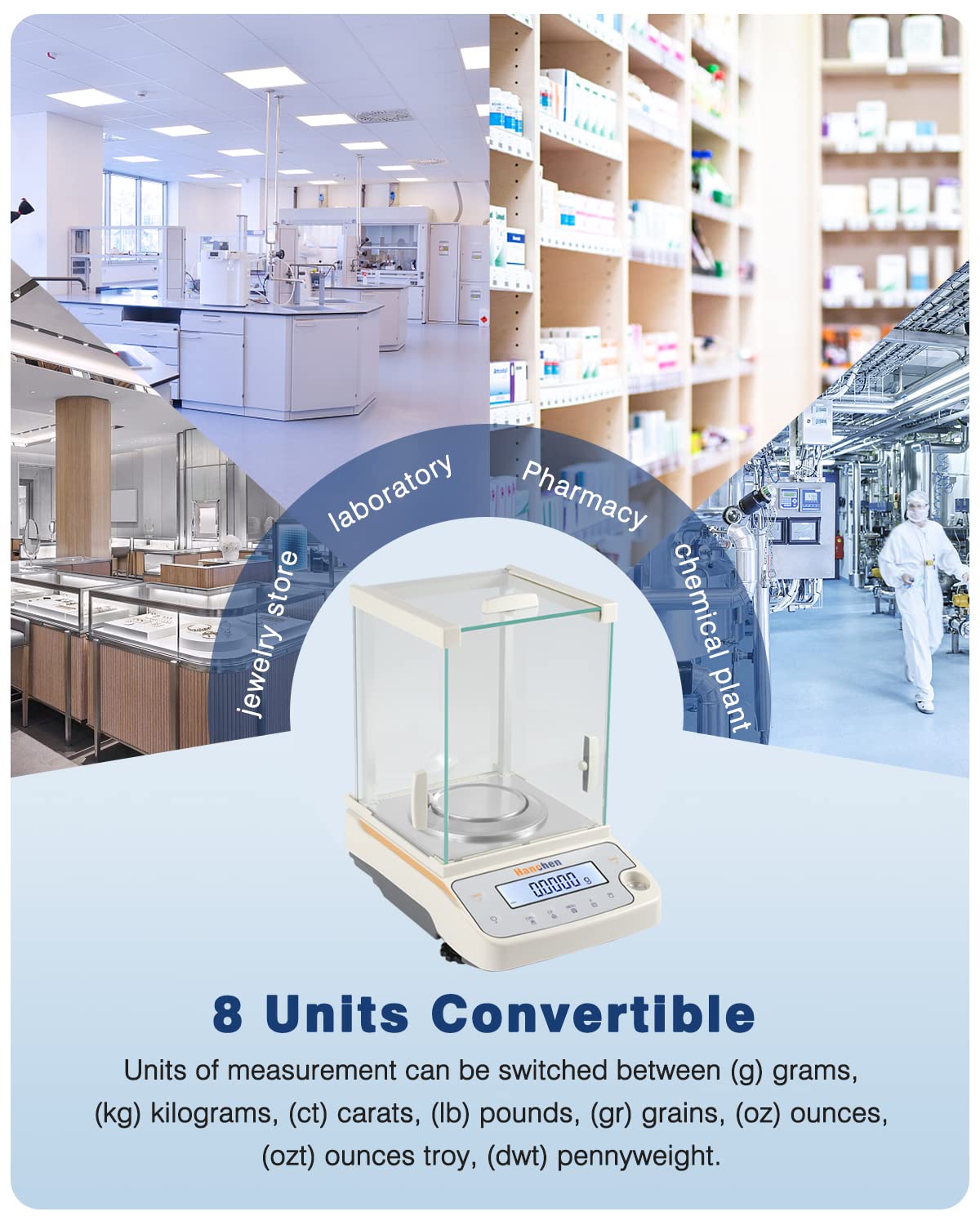 Hanchen 120g x 0.1mg Precision Analytical Balance | 0.0001g Digital Lab Scale for Jewelry, Pharmacy & Chemical Labs | Accurate Weighing for Gold, Diamonds, Powders & Chemicals