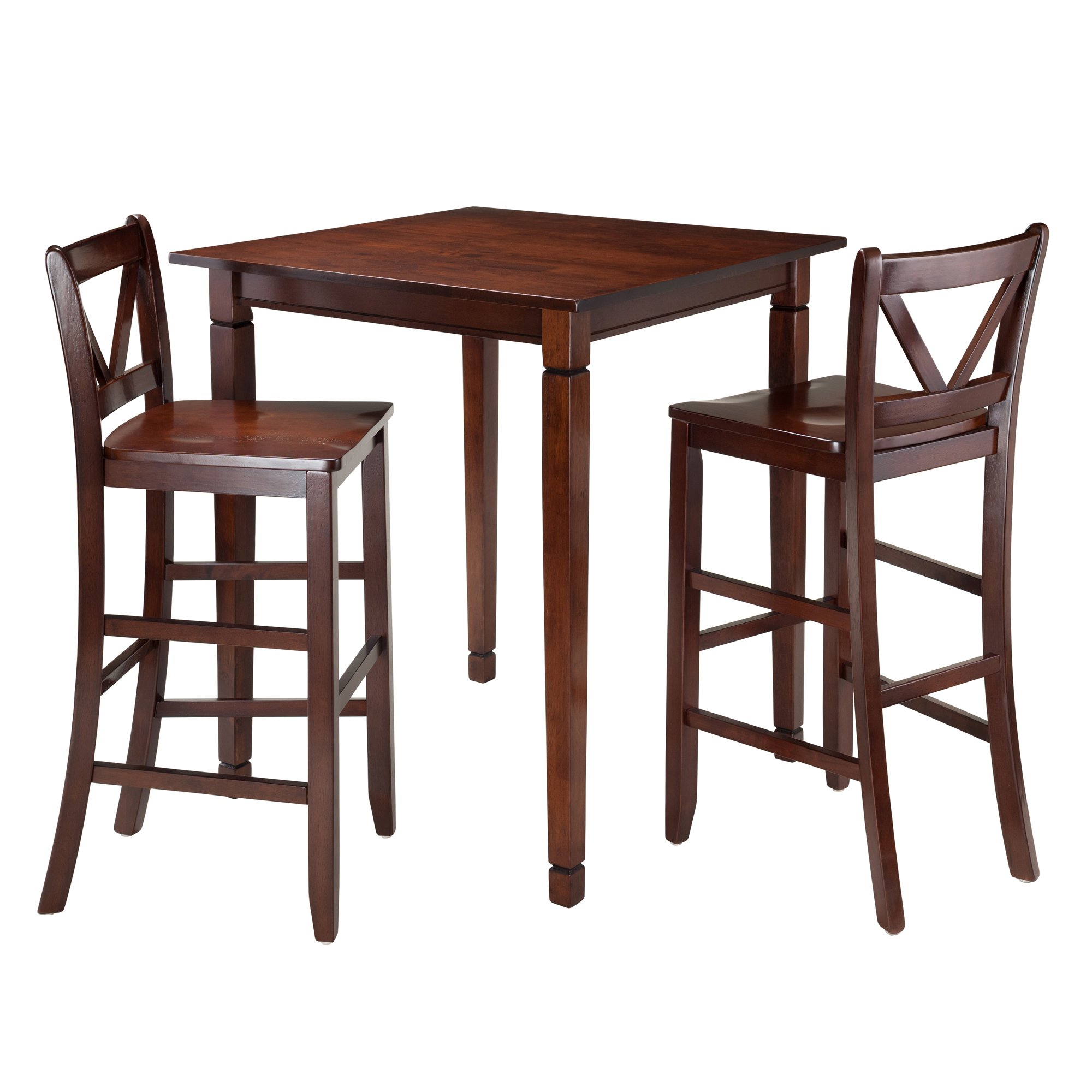 Modern 3-Piece Dining Set - Warm Walnut High Dining Table with V-Back Bar Chairs (38.75