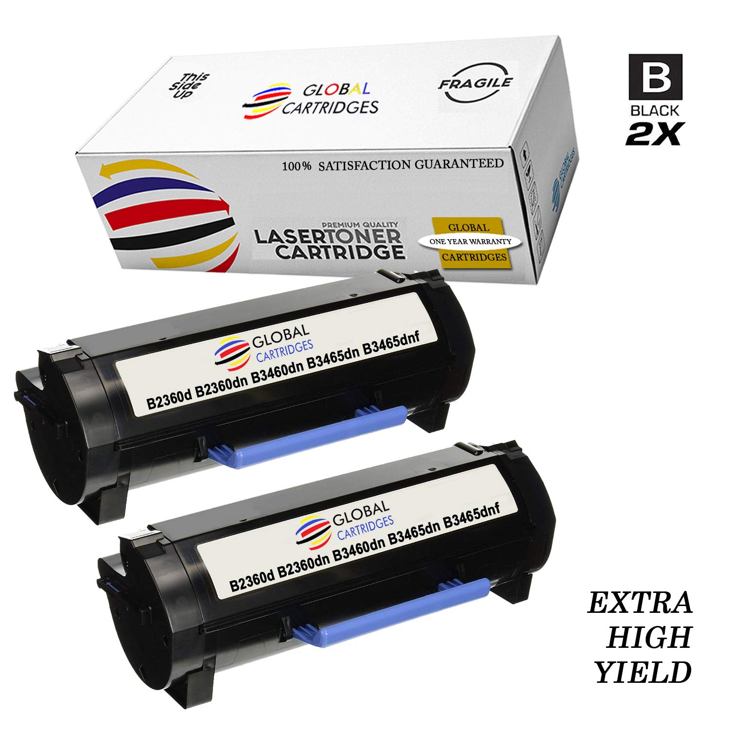Premium High-Yield Black Laser Toner Cartridge (2-Pack) - Compatible with Dell 331-9807/HJ0DH & 331-9808/1XCHF for Dell B2360/B2360D/B2360DN/B3460/B3465 Series Printers | Office & Home Printing Solution