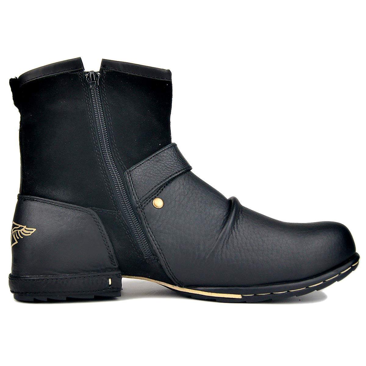 OSSTONE Men's Fashion Leather Chukka Boots - Retro Style Motorcycle Boots with Zipper, Casual Shoes OS-5008-1-DA1B1 | Perfect for Riding, Daily Wear & Outdoor Activities