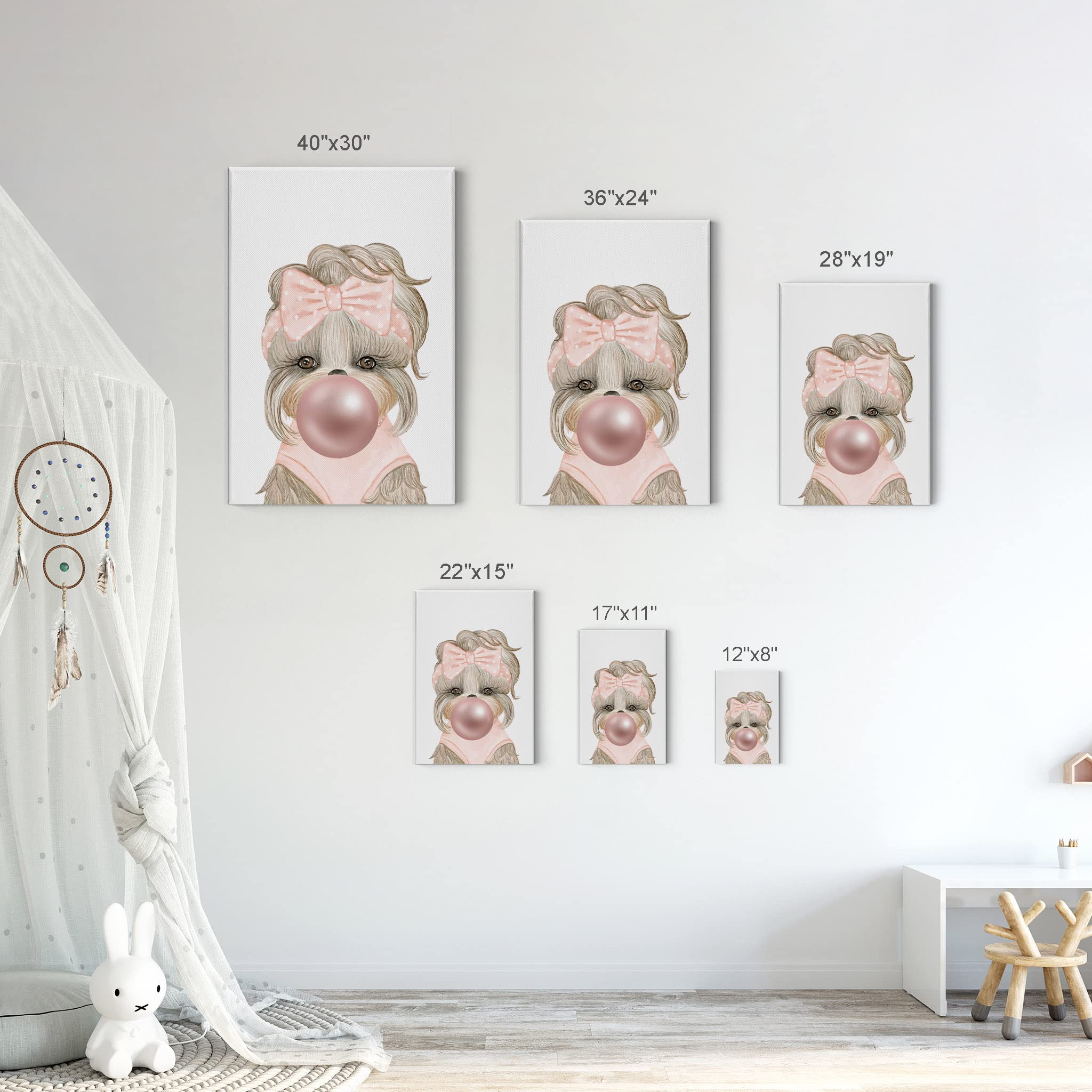 3-Piece Canvas Wall Art Set - Pop Art Portrait of Three Stylish Dogs Chewing Bubble Gum in Pink, Teal, Blue & Purple | Modern Animal Art for Living Room, Bedroom, Nursery & Kids Room Decor (22x15 Inches)
