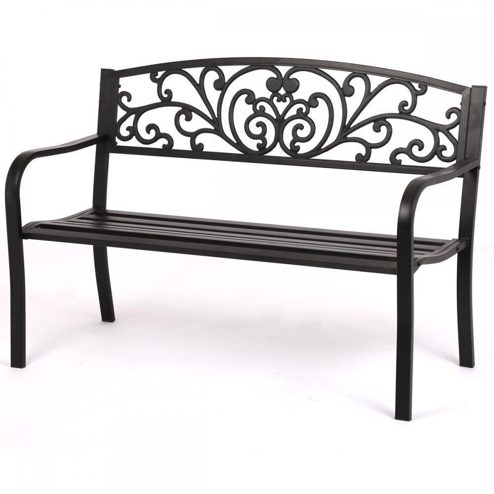 Sturdy Metal Outdoor Bench - 480lbs Capacity Steel Frame Garden, Patio, Porch, Park & Entryway Furniture with Armrests - Perfect for Relaxing, Lounging & Outdoor Gatherings