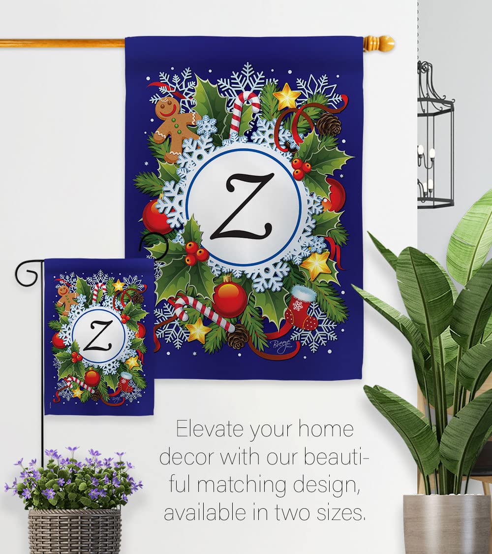 Z Initial Winter Wonderland House Flag Set 28x40 - Outdoor Holiday Decor