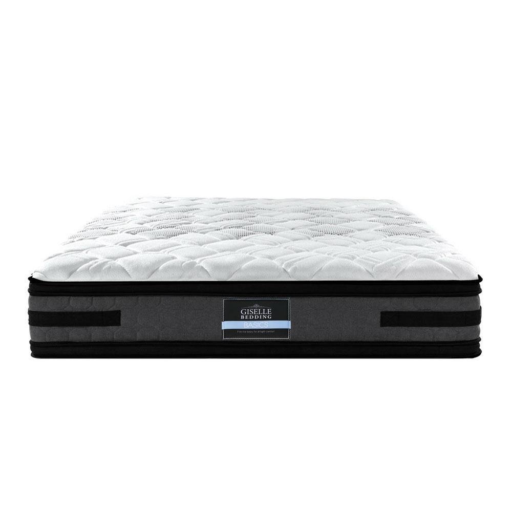 Premium Henley LED Bed Frame in Black with Luna Series Euro Top Medium Firm Mattress & Bamboo Mattress Topper - Complete Bed Set for Modern Bedrooms, Guest Rooms & Dormitories