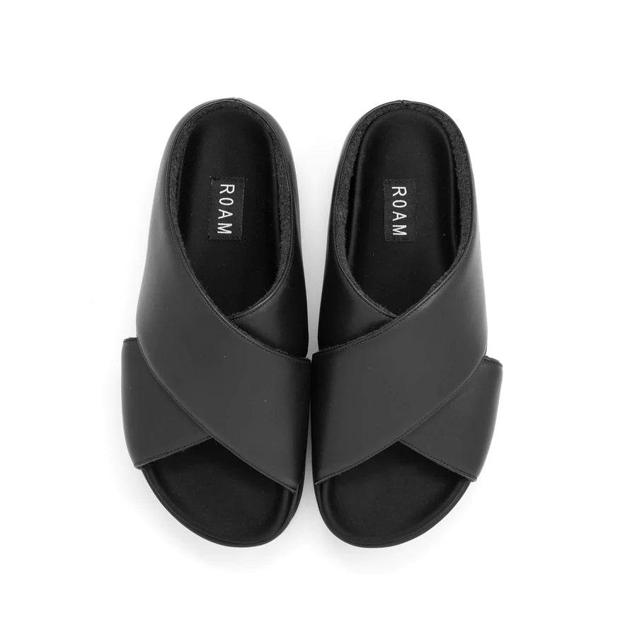 ROAM Women's Cross Stack Vegan Leather Platform Sandals - Black | Comfortable & Stylish Vegan Shoes for Summer, Beach, and Casual Outings