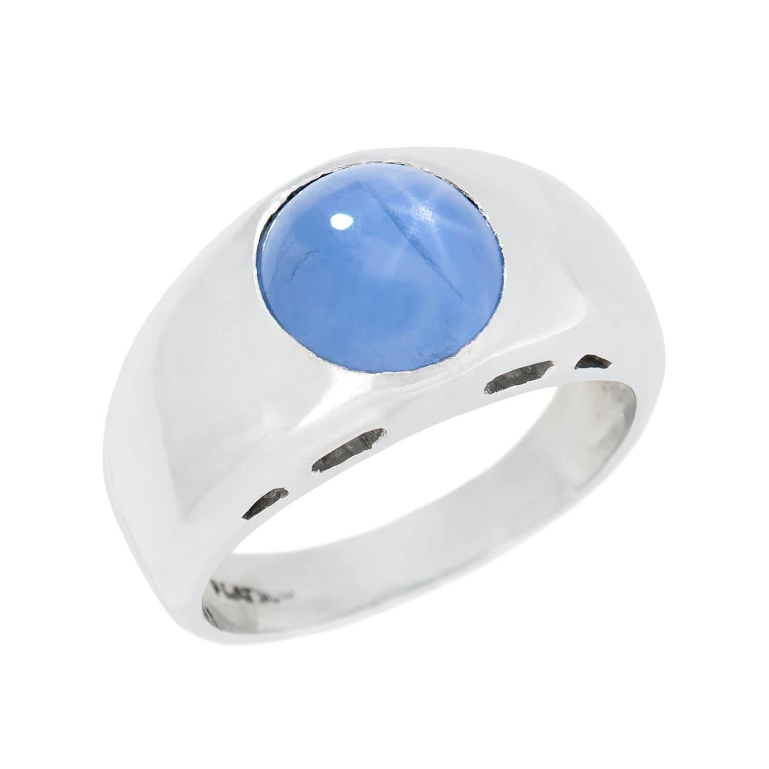 Edwardian Platinum Star Sapphire Flush Mount Ring – Vintage Elegance for Weddings, Engagements & Special Occasions