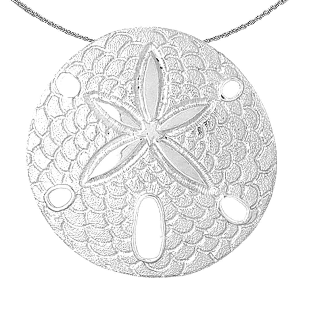 14K White Gold Sand Dollar Pendant Necklace - 18