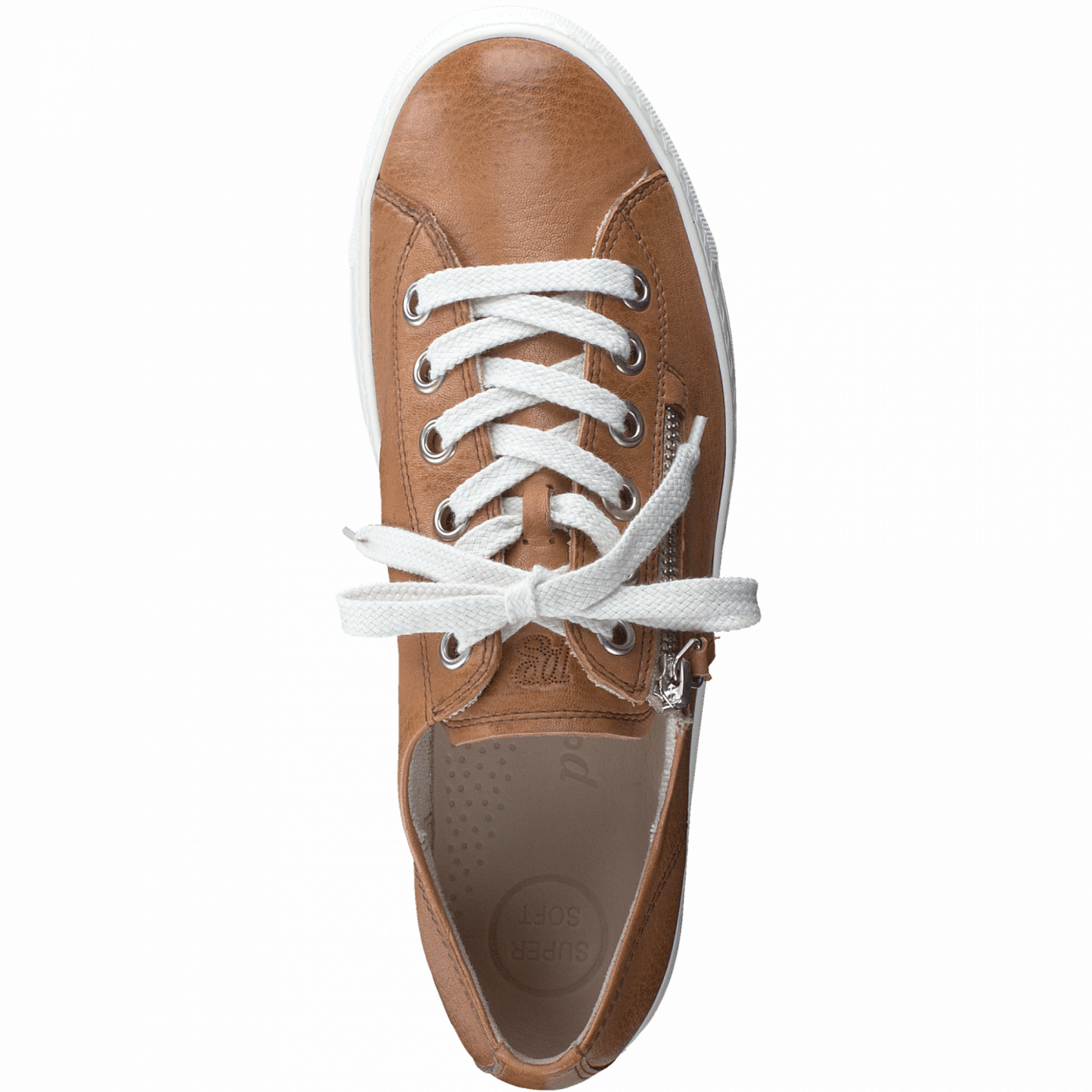 PAUL GREEN 5206 Tan Leather Zip Detail Sneakers - Stylish & Comfortable for Casual Wear, Work & Travel