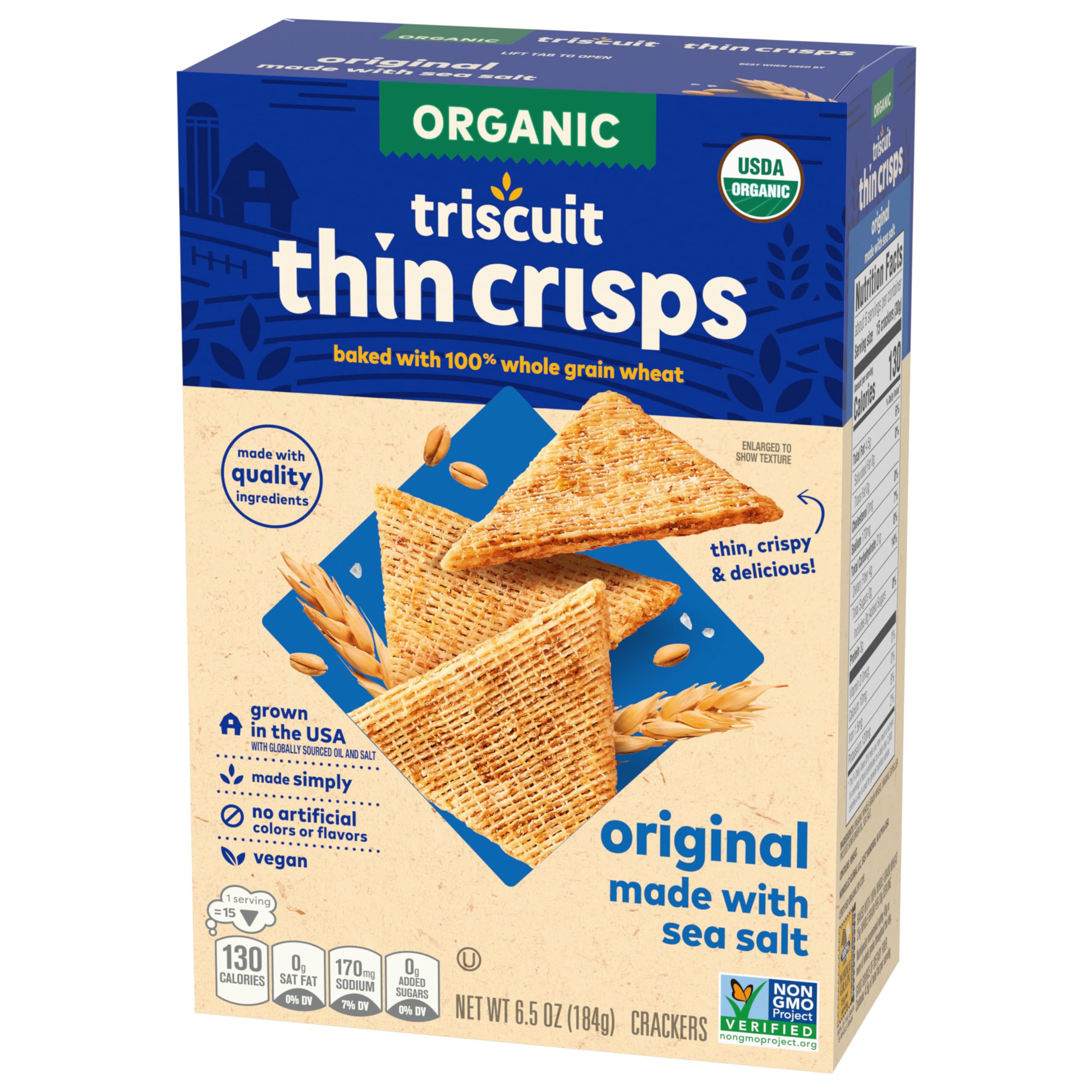 Organic Whole Grain Wheat Crackers | Triscuit Original Vegan Snacks | Gluten-Free Healthy Lunch Box Snacks for Kids & Adults | Perfect for Office, School & Picnics | 6-Pack (6.5 oz Each)