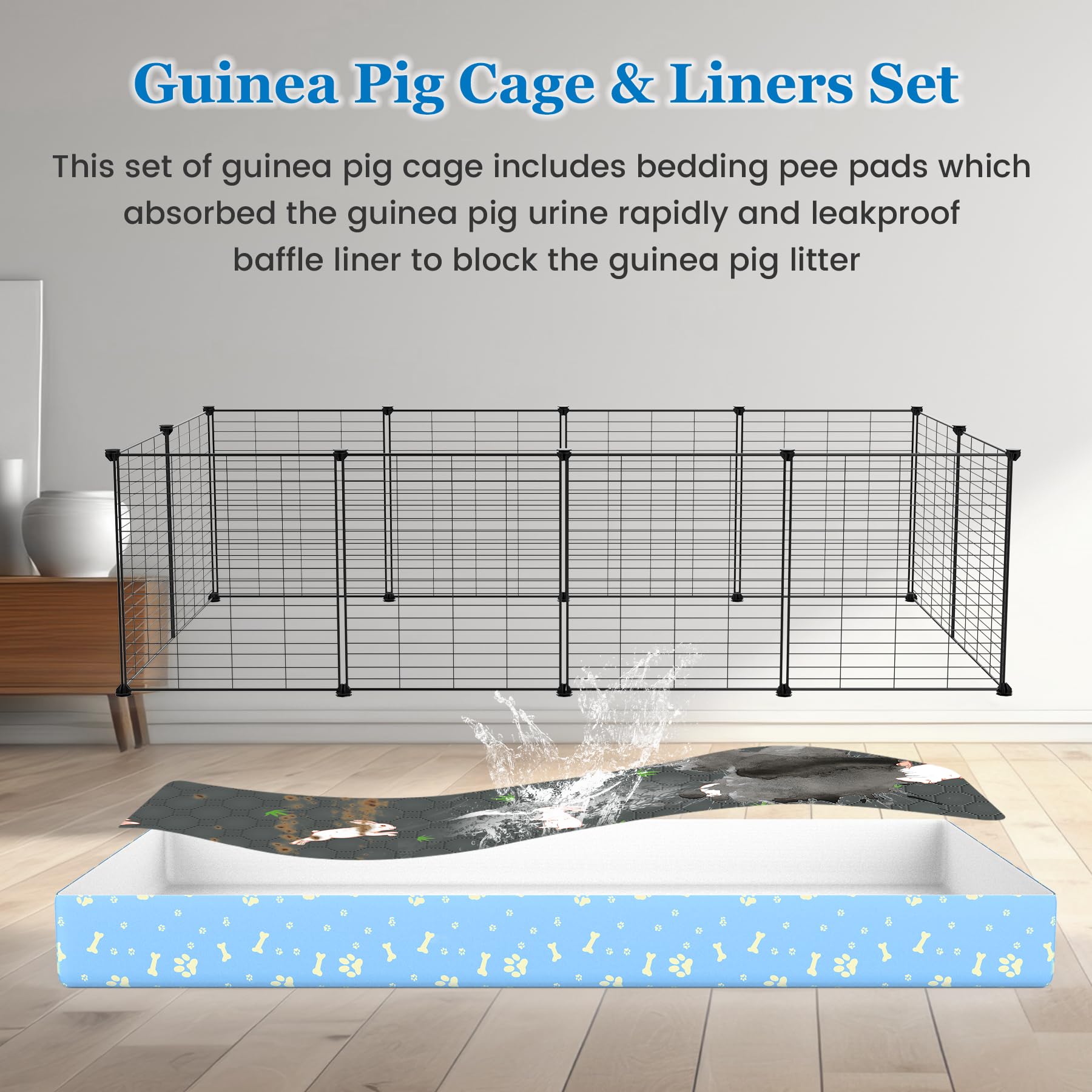 Premium Loft Guinea Pig Cage Set with Waterproof Tarp, Soft Bedding & Washable Pee Pads - Complete Habitat Solution for Small Pets - Perfect for Indoor Playpens, Rabbit Hutches & Hamster Homes