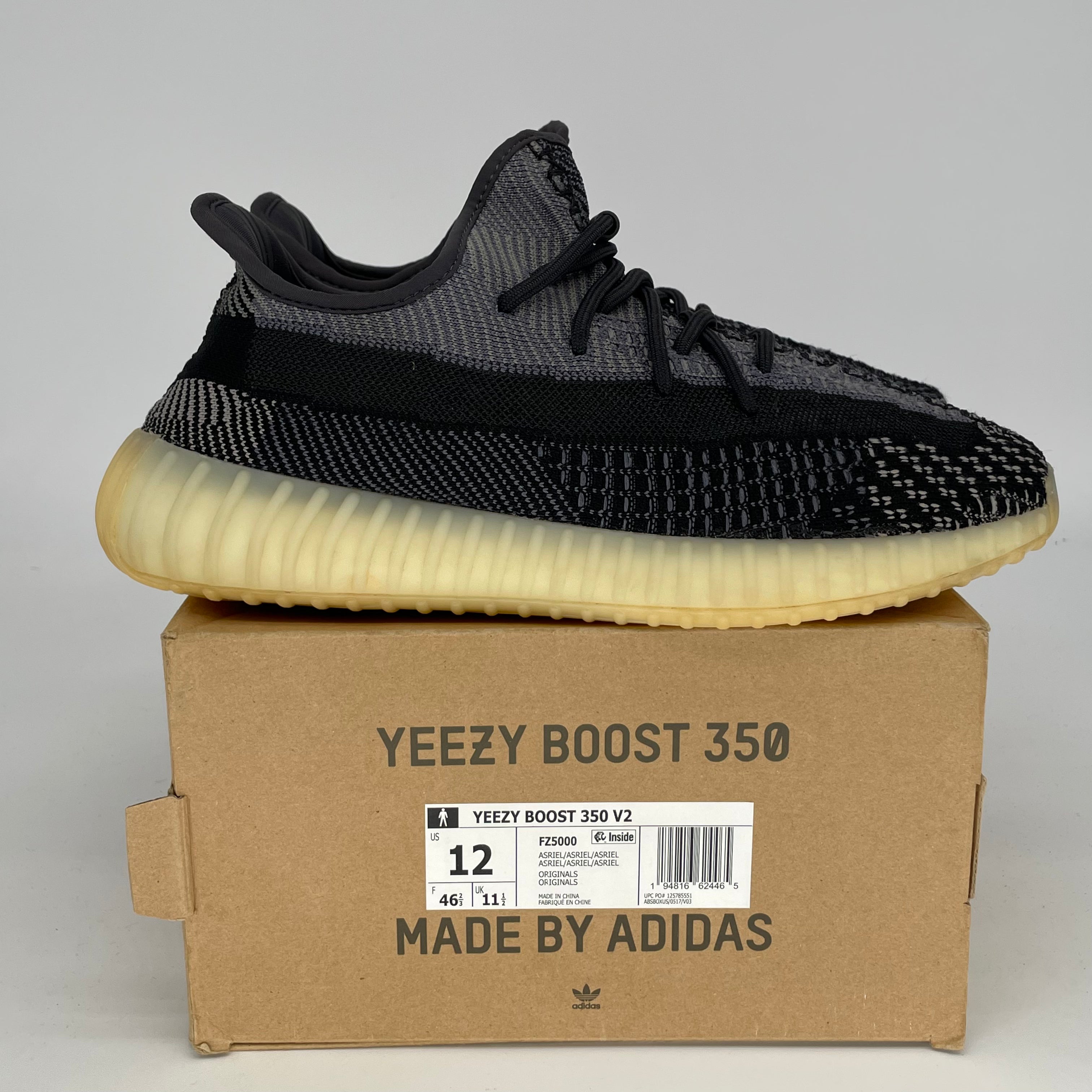Adidas Yeezy Boost 350 V2 Carbon Sneakers - Men's Size 12 | FZ5000 | Comfortable Running & Casual Shoes for Streetwear & Gym