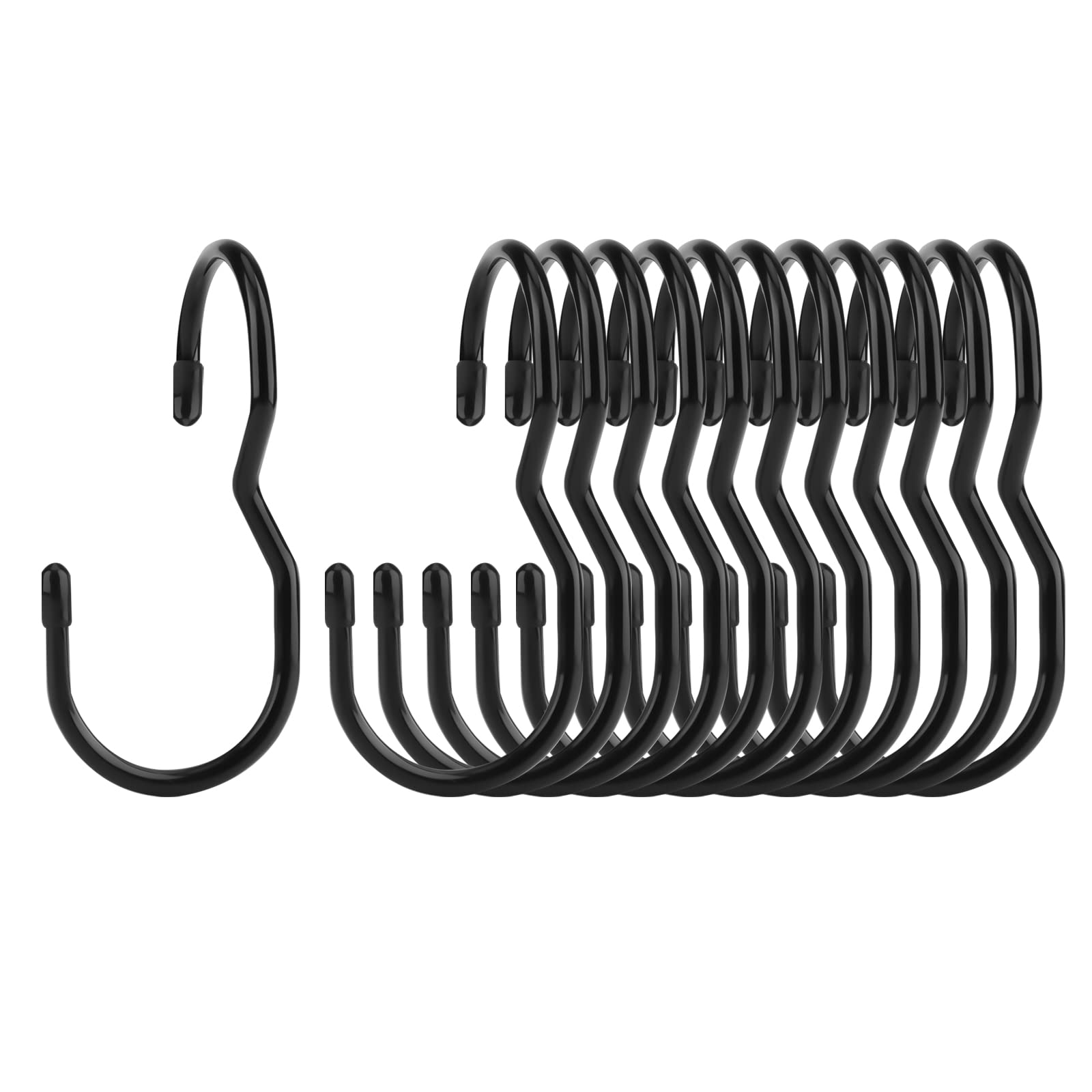 KINBOM 12-Pack 12cm Black S-Shaped Hooks - Heavy Duty Closet Hangers for Handbags, Purses, Accessories & Tools - Perfect for Organizing Closets, Kitchens & Garages