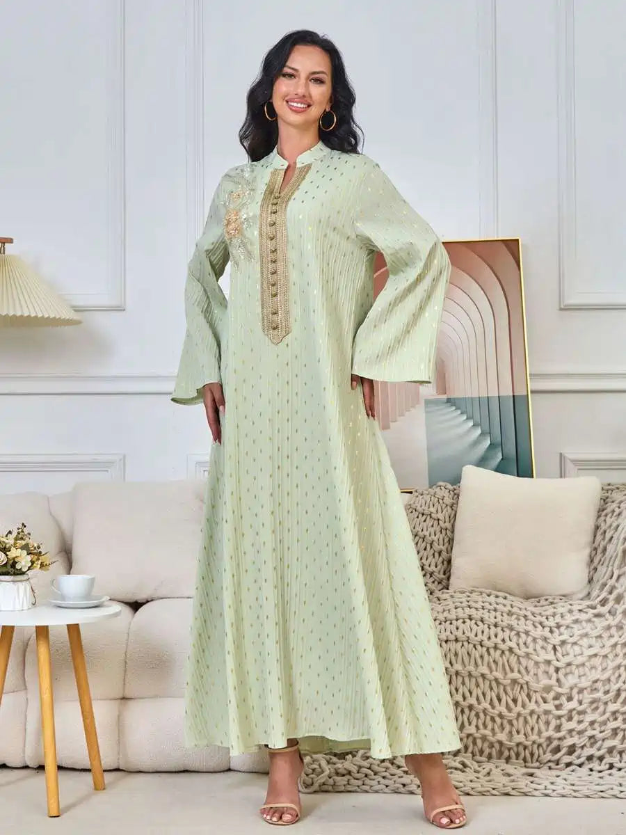 Elegant Eid Dress with Bronzing Beads - Flowy Caftan Kaftan Dress #25169 | Perfect for Eid Celebrations, Weddings & Special Occasions