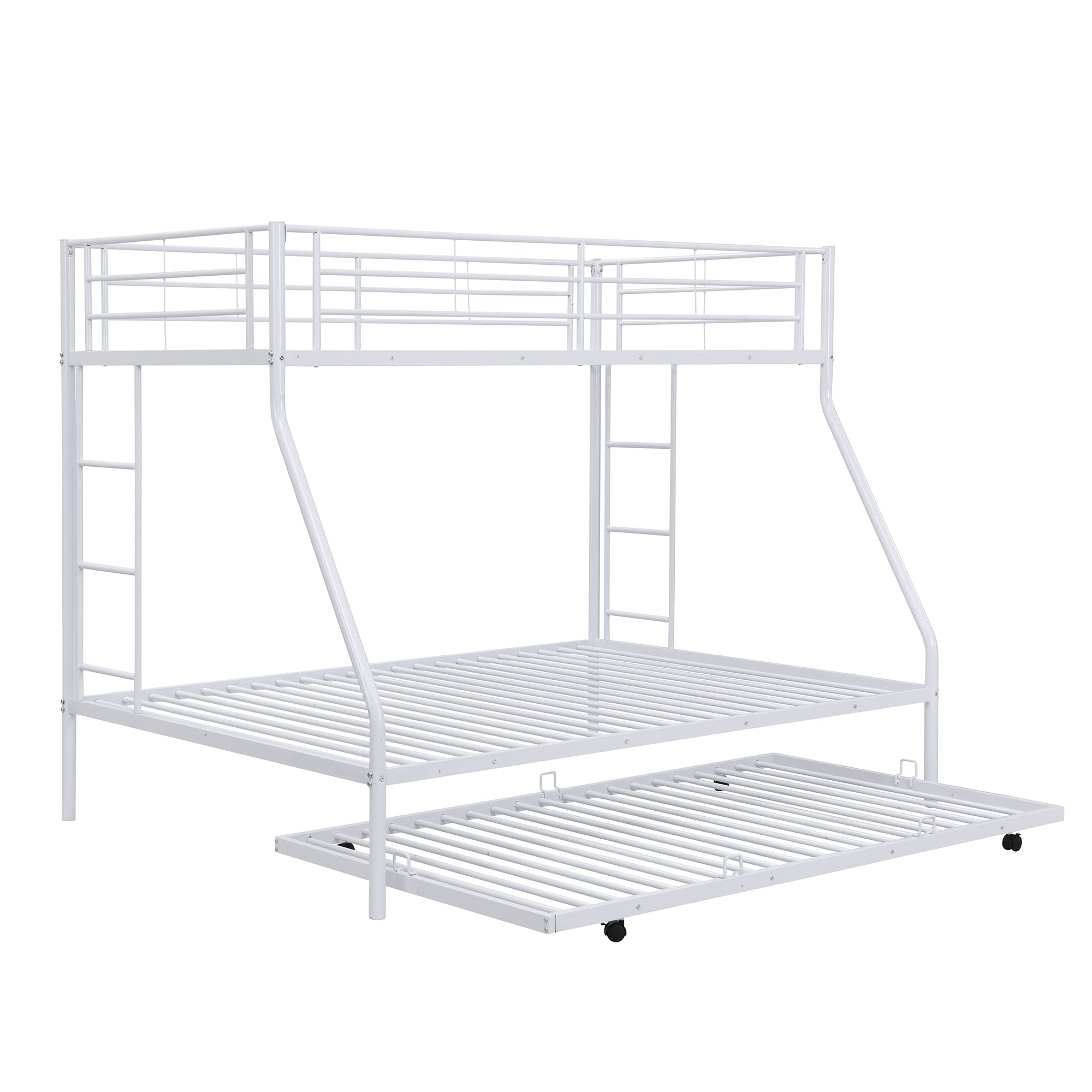Twin Over Full Bunk Beds with Trundle - Sturdy Metal Bunk Bed Frame with Safety Rails & Ladder for Kids, Teens & Adults - Space-Saving Bedroom Solution for Small Rooms, Guest Rooms & Dormitories