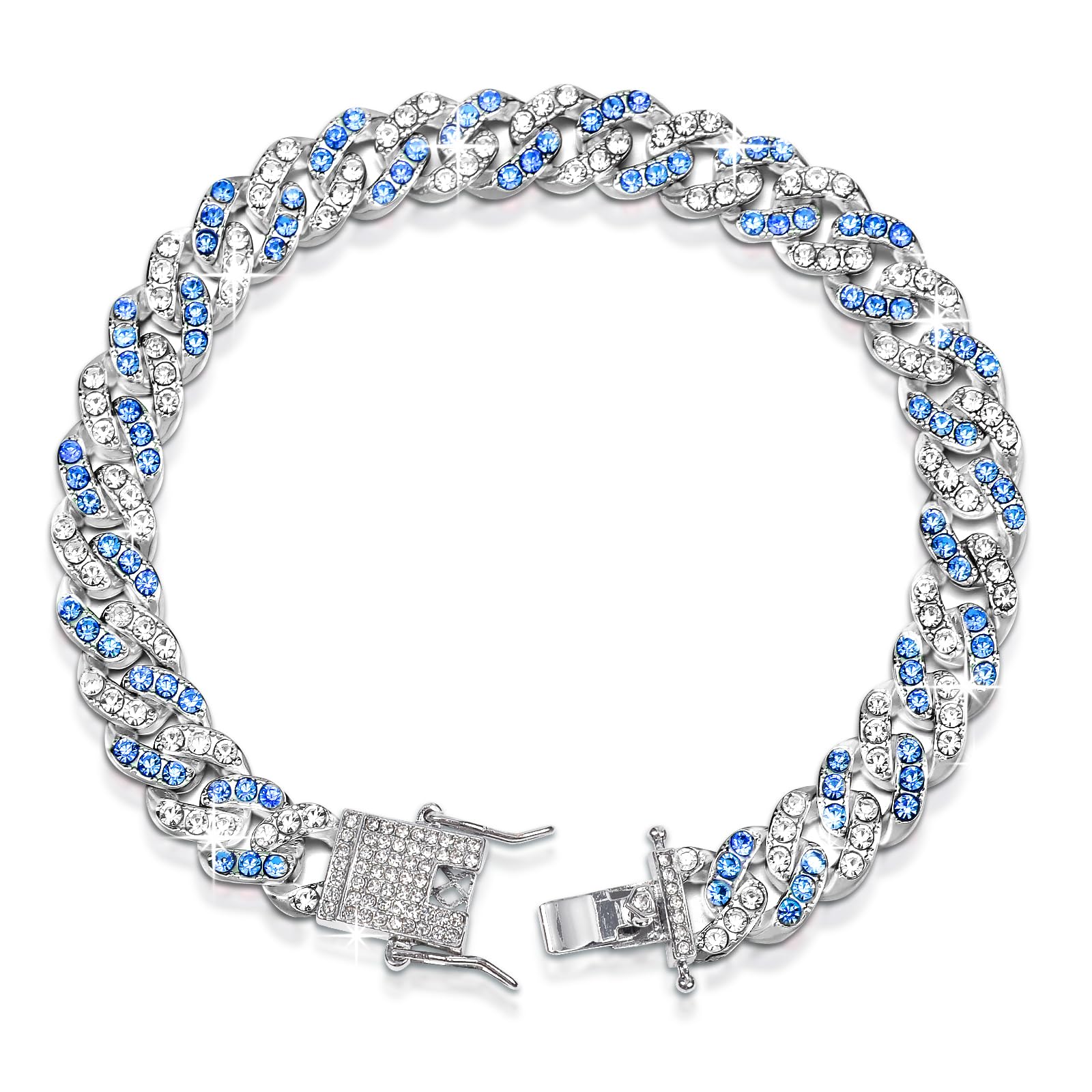 10 Inch Blue Silver Diamond Glitter Dog Chain Collar - Cuban Style Metal Link Pet Necklace with Buckle for Small Medium Dogs & Cats | Christmas Pet Jewelry Accessories for Party, Gifting & Daily Walk Fashion