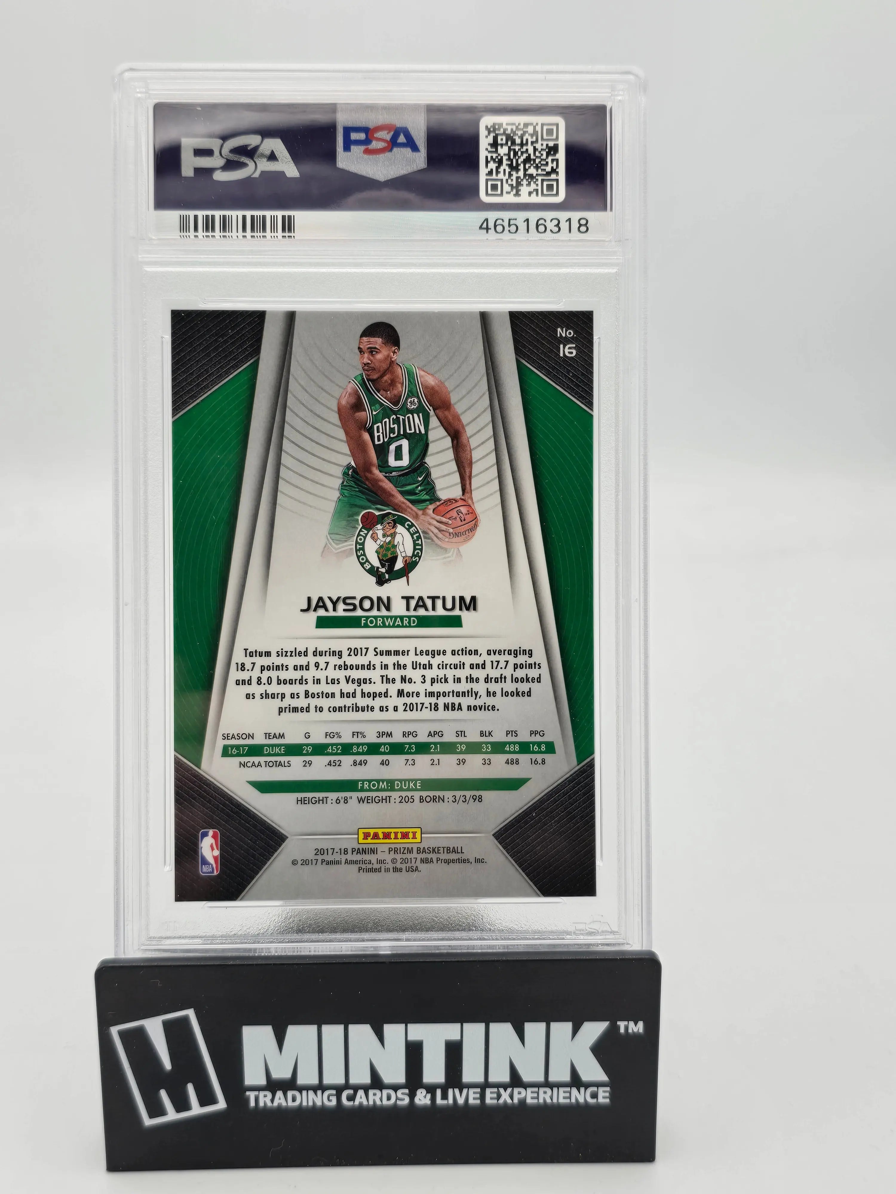 2017 Panini Prizm Jayson Tatum Rookie Card PSA 10 Gem Mint - Perfect for Basketball Card Collectors & Celtics Fans Display