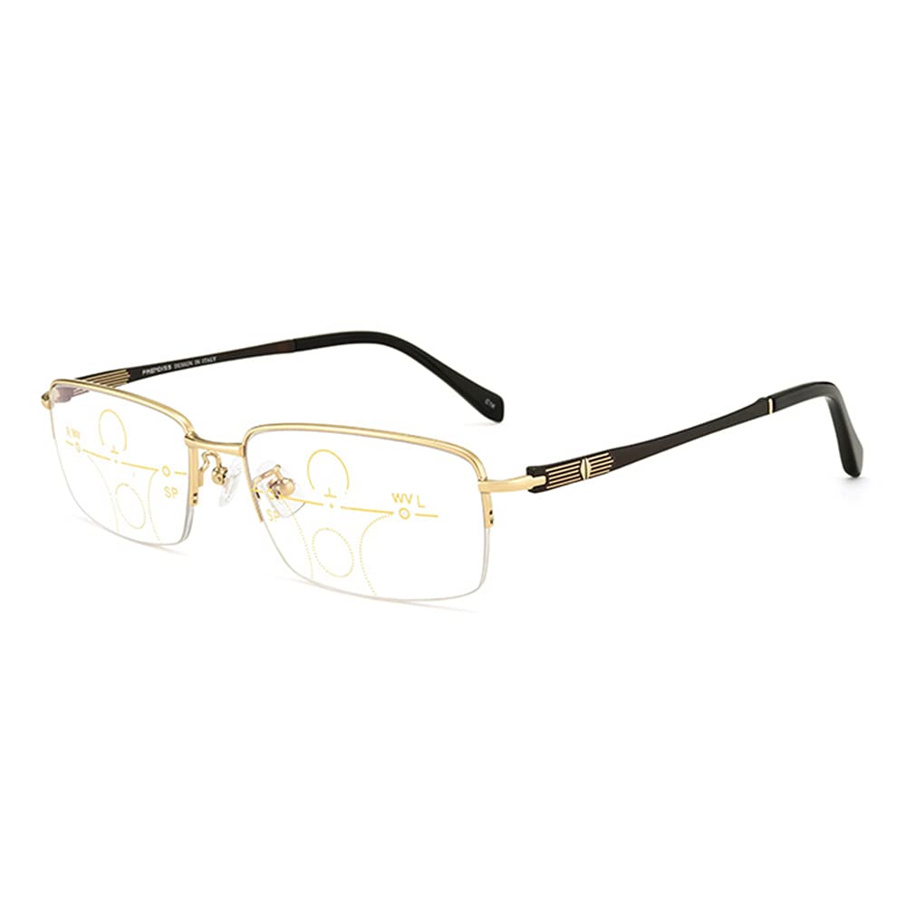 Smart Zoom Anti-Fatigue Reading Glasses for Men & Women - Photochromic Polarized Sunglasses with UV400 Protection (+2.50 Strength, Gold Frame) - Perfect for Office Work, Driving, and Outdoor Activities