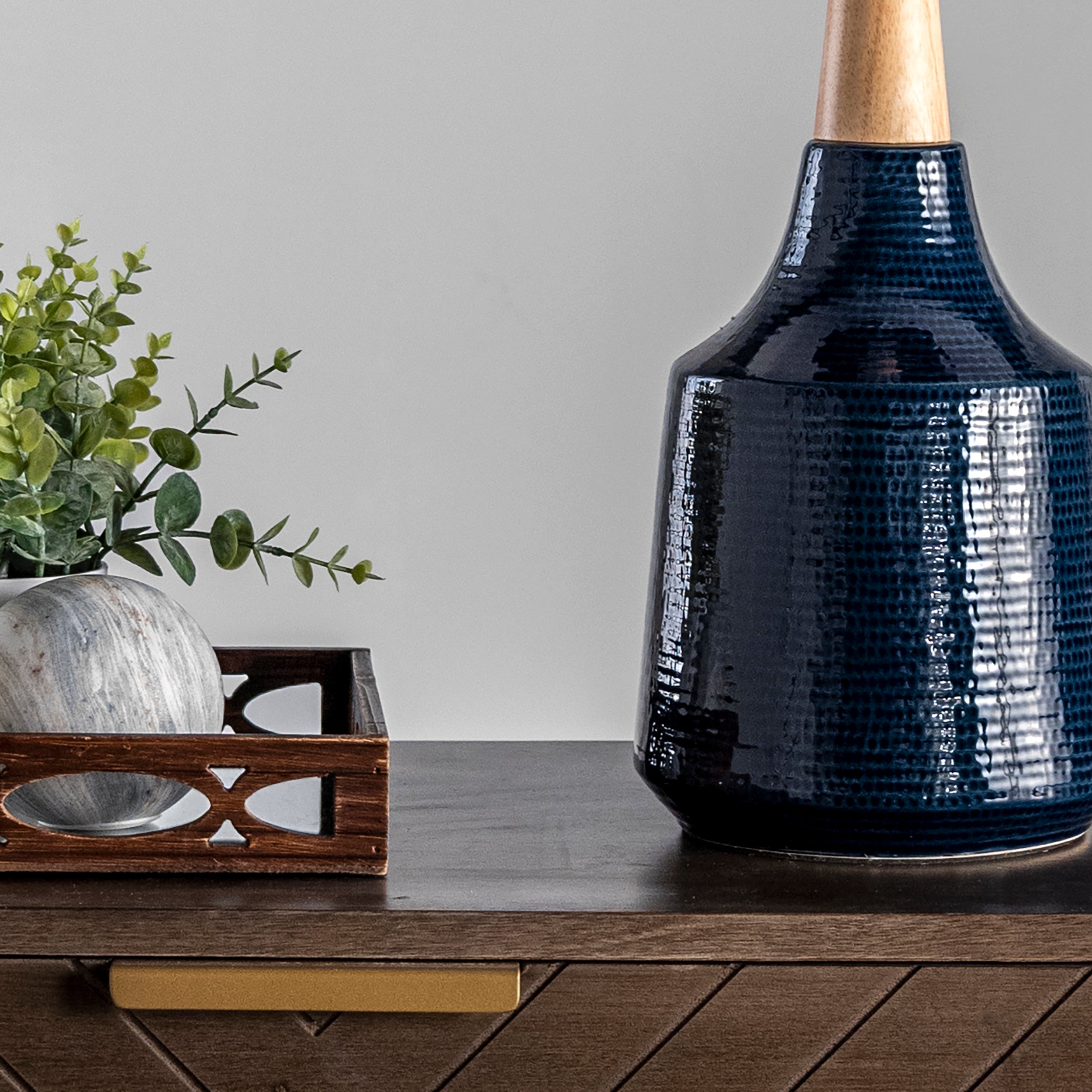 28 Inch Jenna Ceramic Table Lamp - Navy Blue Modern Bedside Lamp for Living Room, Bedroom & Office Decor | Stylish Home Lighting Solution