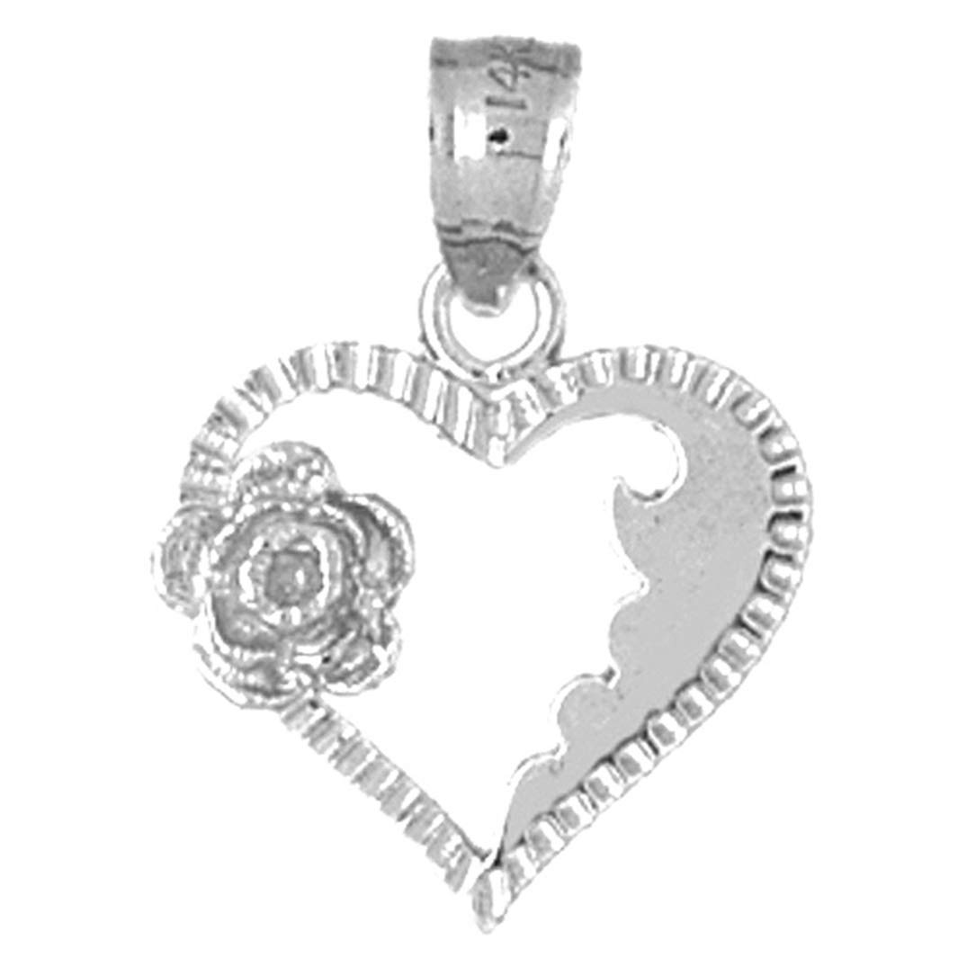 14K White Gold Heart Rose Pendant Necklace - 21mm Elegant Jewelry for Women, Perfect Gift for Valentine's Day, Anniversary & Special Occasions