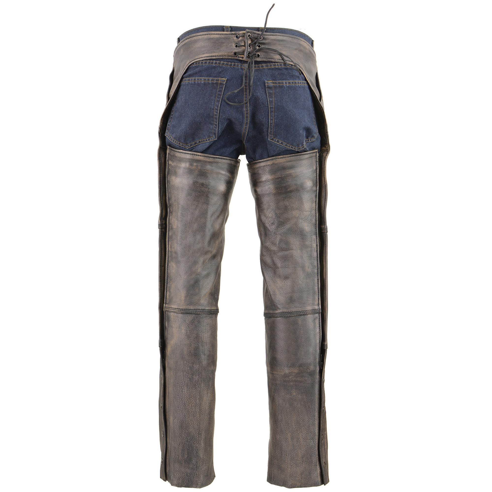 Milwaukee MLM5500 Men's Distressed Brown Leather Chaps - 4-Pocket Thermal Lined Motorcycle Riding Gear for Winter & Cold Weather Protection