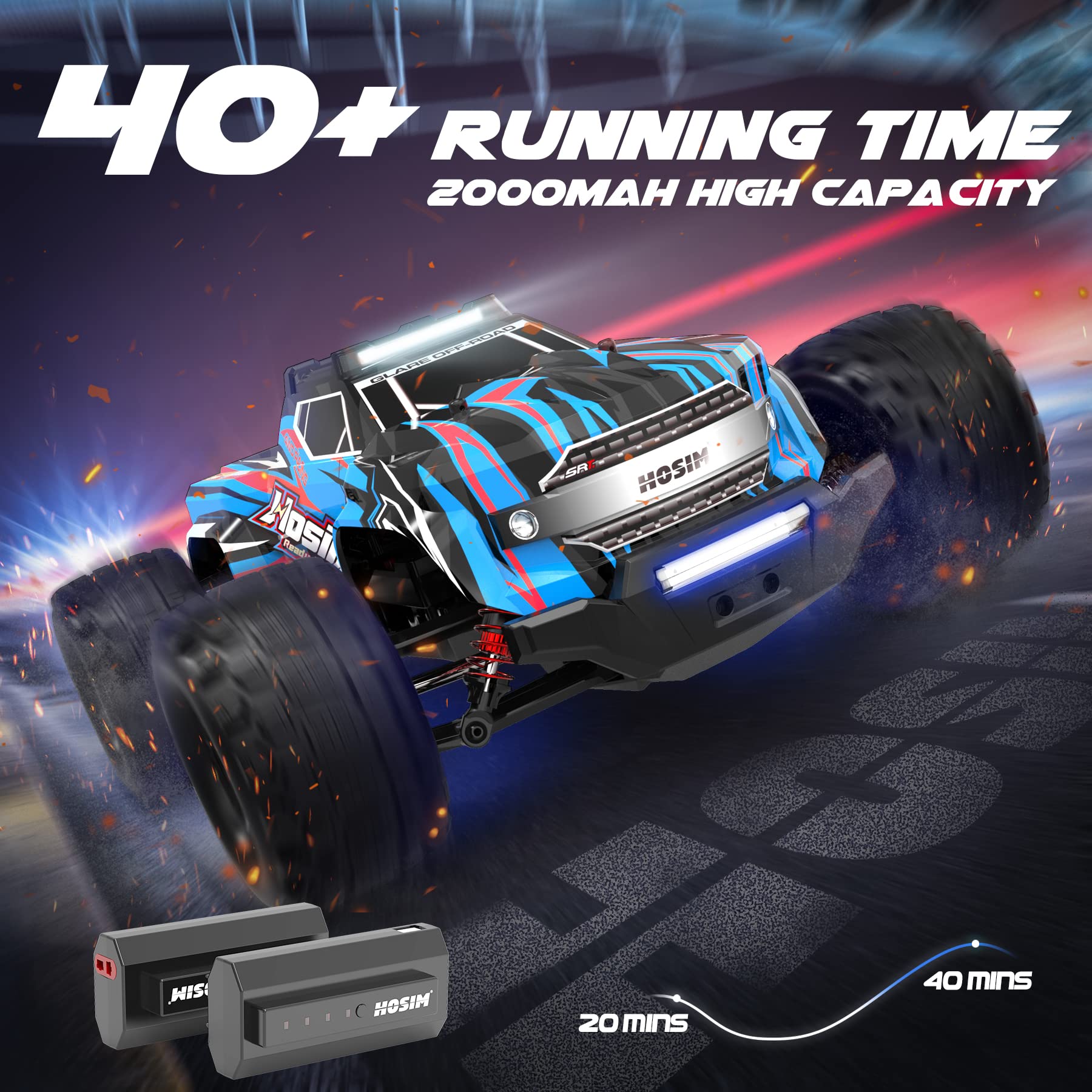 **Hosim 1:14 Scale RC Cars with Colorful LED Lights - 40+ KPH High-Speed Remote Control Car, 4WD Off-Road Waterproof RC Trucks for Boys, Kids & Adults - Perfect for Outdoor Racing, Crawling & Jumping**