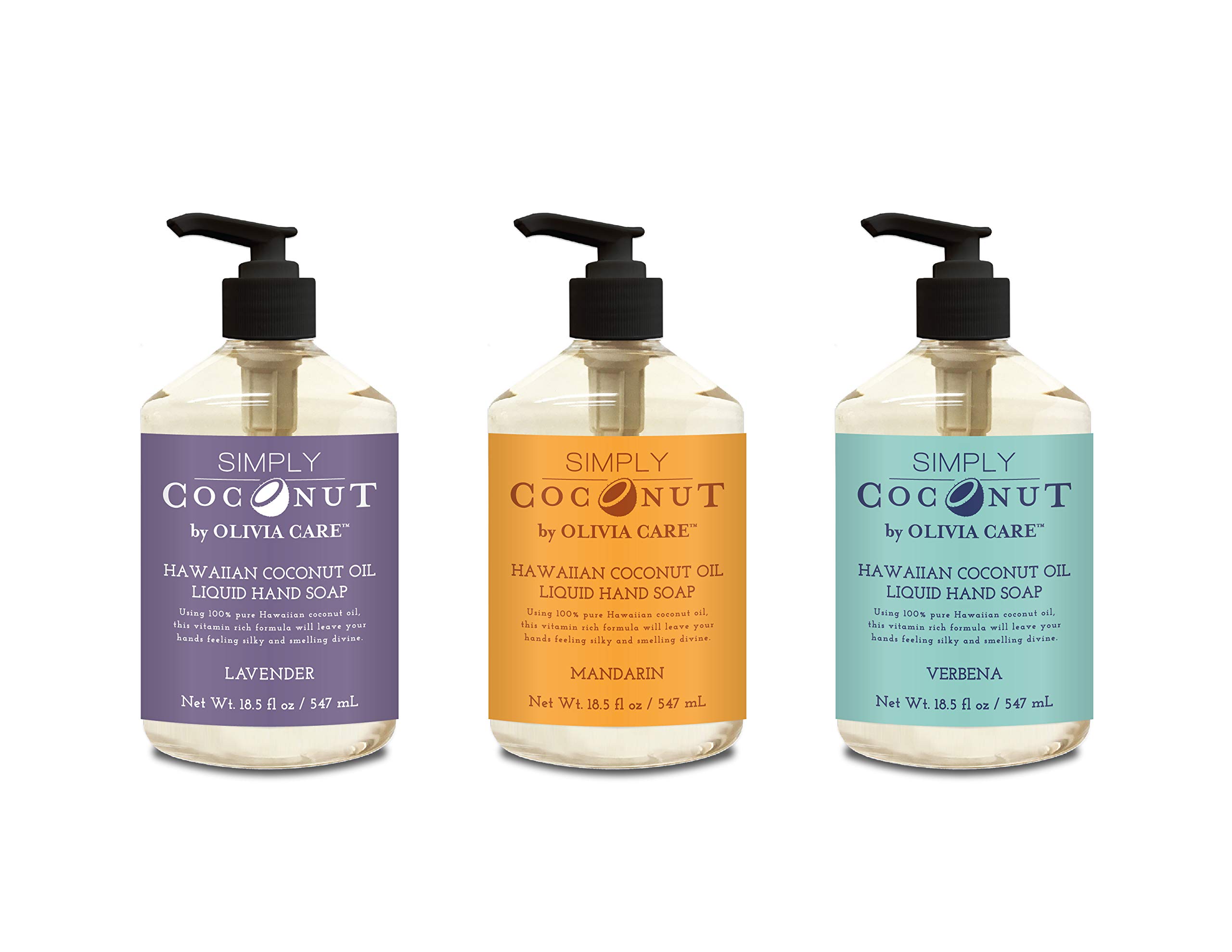 Olivia Care Coconut & Essential Oil Liquid Hand Soap Set - Moisturizing & Antibacterial for Home, Office & Bathroom Use
