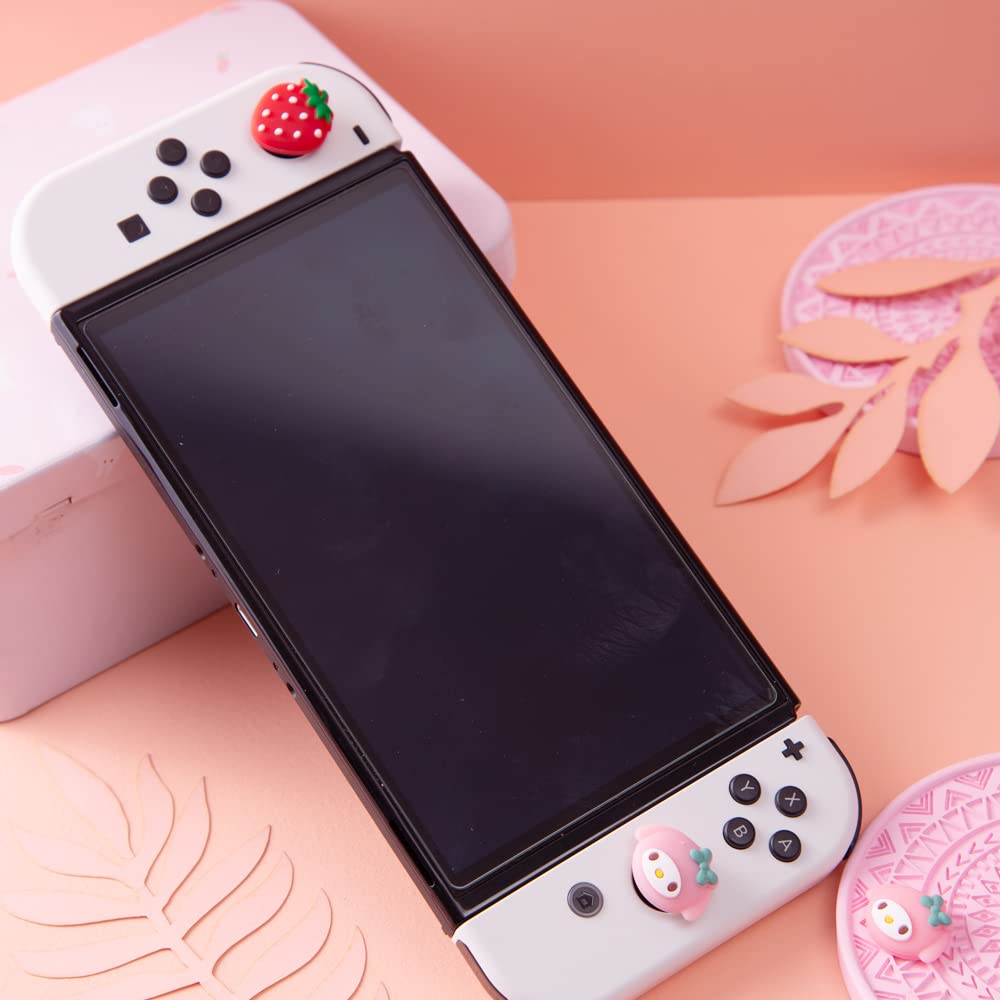 PERFECTSIGHT Cute Melody Switch – Set of 4 Kawaii 3D Soft Silicon Joystick Caps for Nintendo Switch OLED/Lite, Manga Strawberry Design - Perfect for Gaming, Anime Lovers & Kawaii Style Accessories
