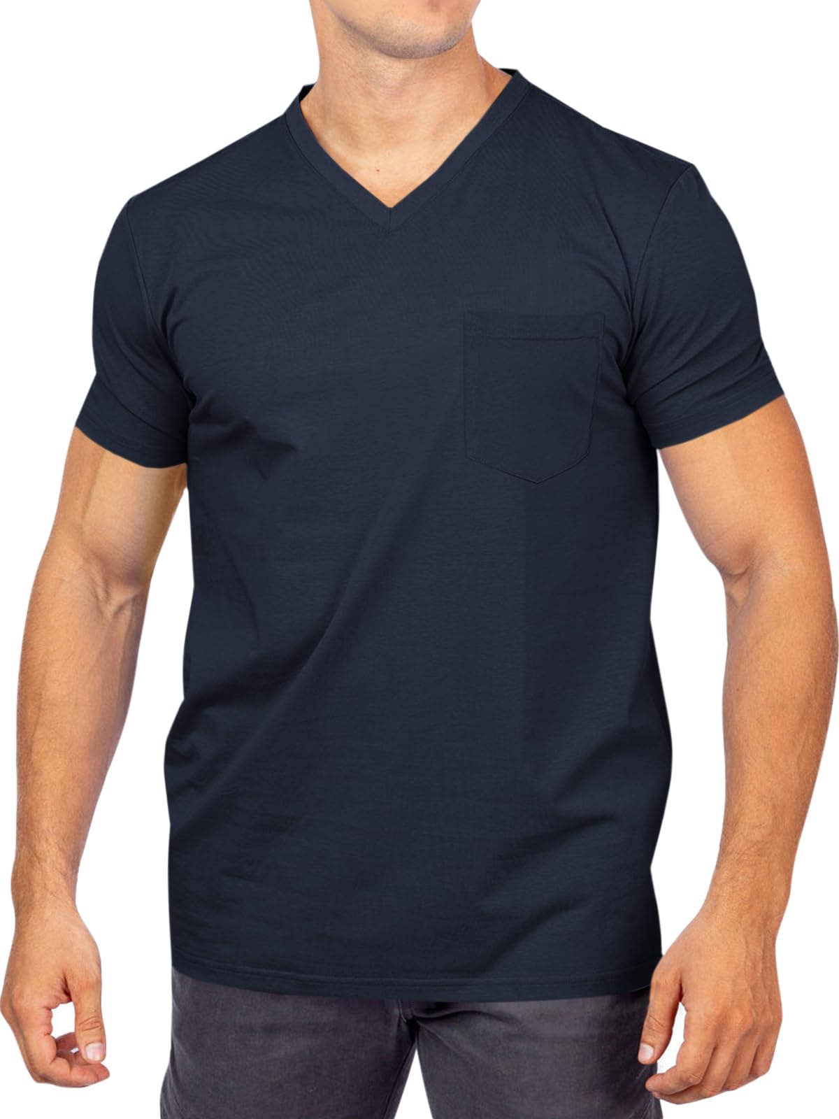 Runcati Men's Cotton V-Neck T-Shirt - Short Sleeve Casual Basic Tee with Pocket for Summer & Beach Wear | Lightweight Breathable Shirt for Daily Outfits, Gym, Travel & Outdoor Activities
