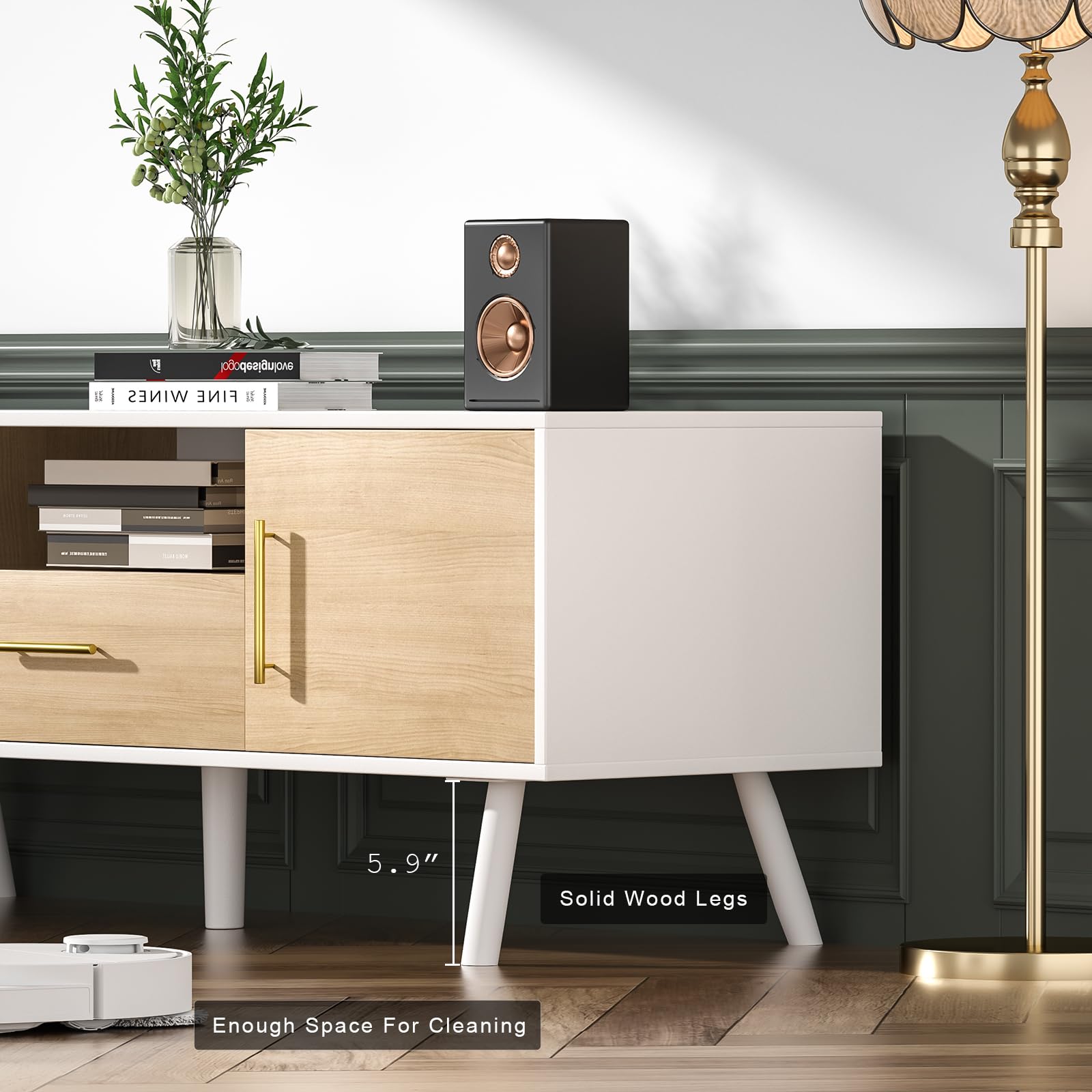 Giluta Modern 55 Inch TV Stand with Storage - White & Oak Finish TV Table, Media Console with Drawers for Living Room & Bedroom - Perfect Entertainment Center for Home Theater Setup