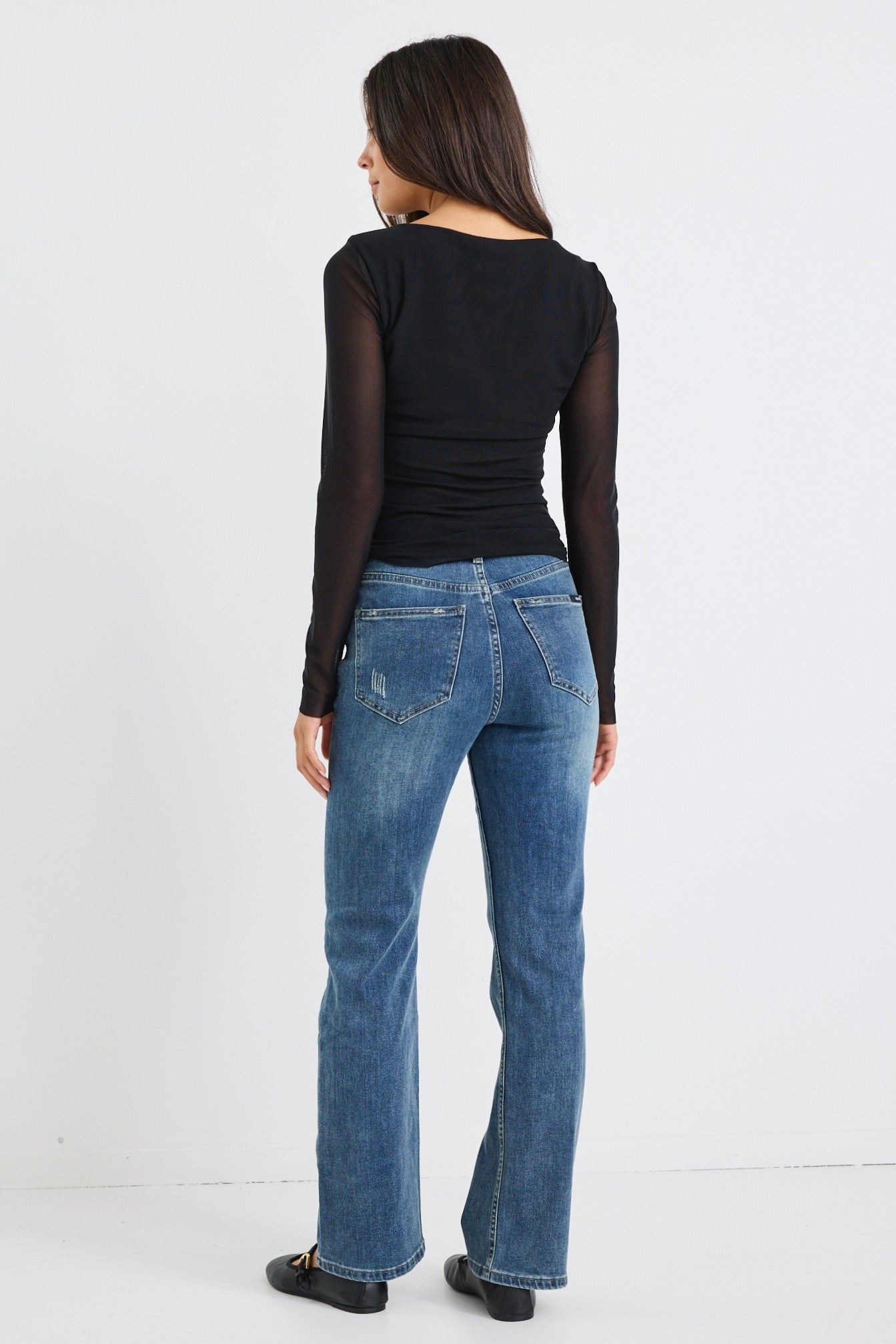 Farah Mid Blue High Rise Soft Flare Jeans for Women - Stretchy Comfort Denim Pants with Flared Leg - Perfect for Casual Wear, Office Outfits & Date Nights
