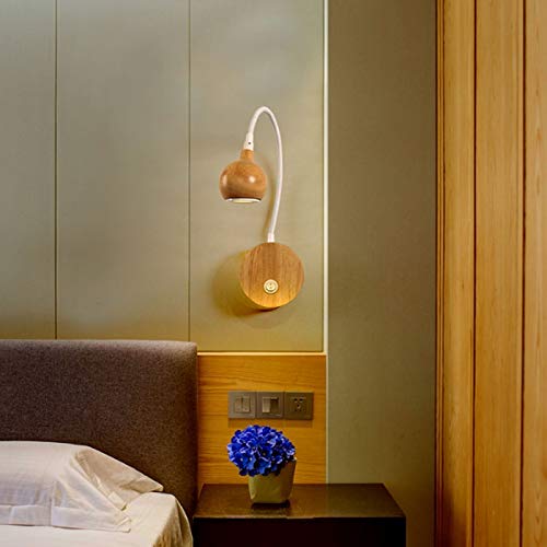 Adjustable Wood LED Wall Lamp with Knob Switch - Directional Reading Light for Bedroom & Nightstand - Modern Indoor Lighting (Silver) - Perfect for Bedside, Study Nook & Cozy Reading Corners