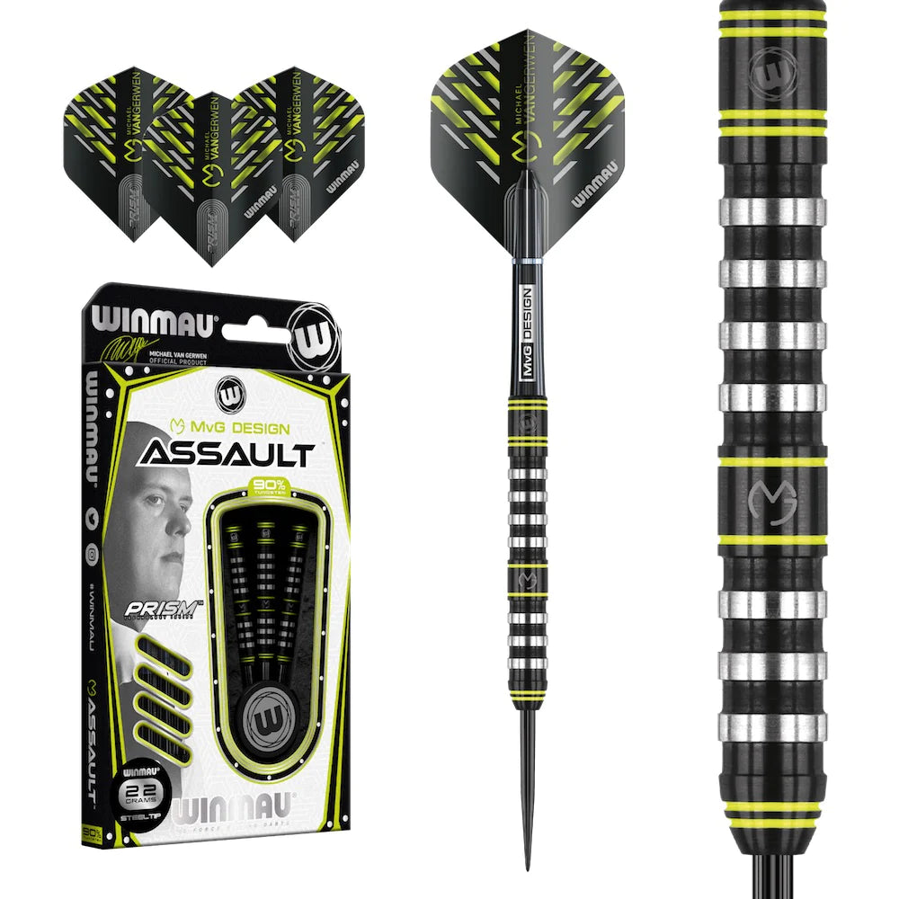 Winmau MVG Assault Darts - 90% Tungsten Steel Tip Professional Darts Set for Precision Play | Perfect for Tournaments, League Games & Home Practice