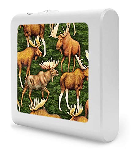 Dimmable LED Night Light with Auto On/Off Sensor, Adjustable Brightness & Warm White Light for Bathroom, Hallway, Nursery, Bedroom - Moose Design by Dan Morris - Perfect for Nighttime Safety & Comfort