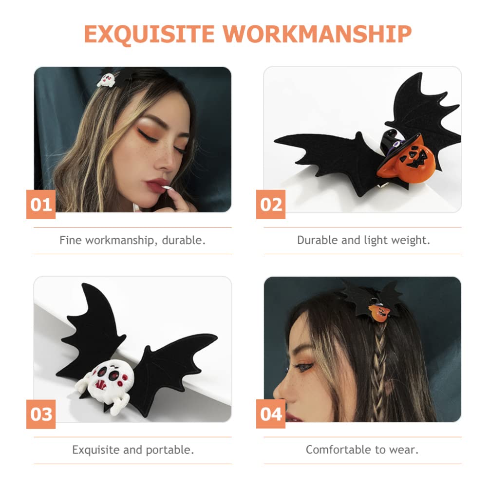 4pcs Halloween Bat Hair Clips for Girls - Gothic Hair Barrettes & Bat Wing Hair Accessories for Costume Parties, Cosplay & Spooky Events