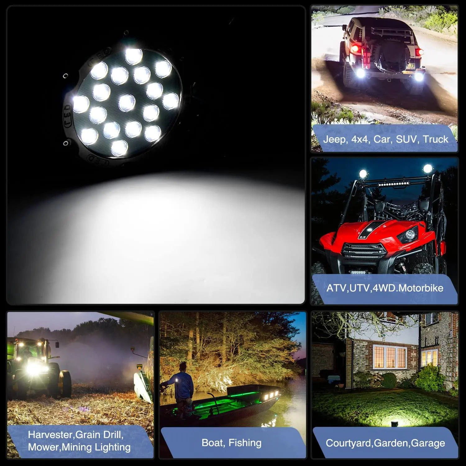 7 Inch Round 51W LED Flood Work Light - Black Case (2 Pack) - Perfect for Construction Sites, Garages, and Outdoor Lighting